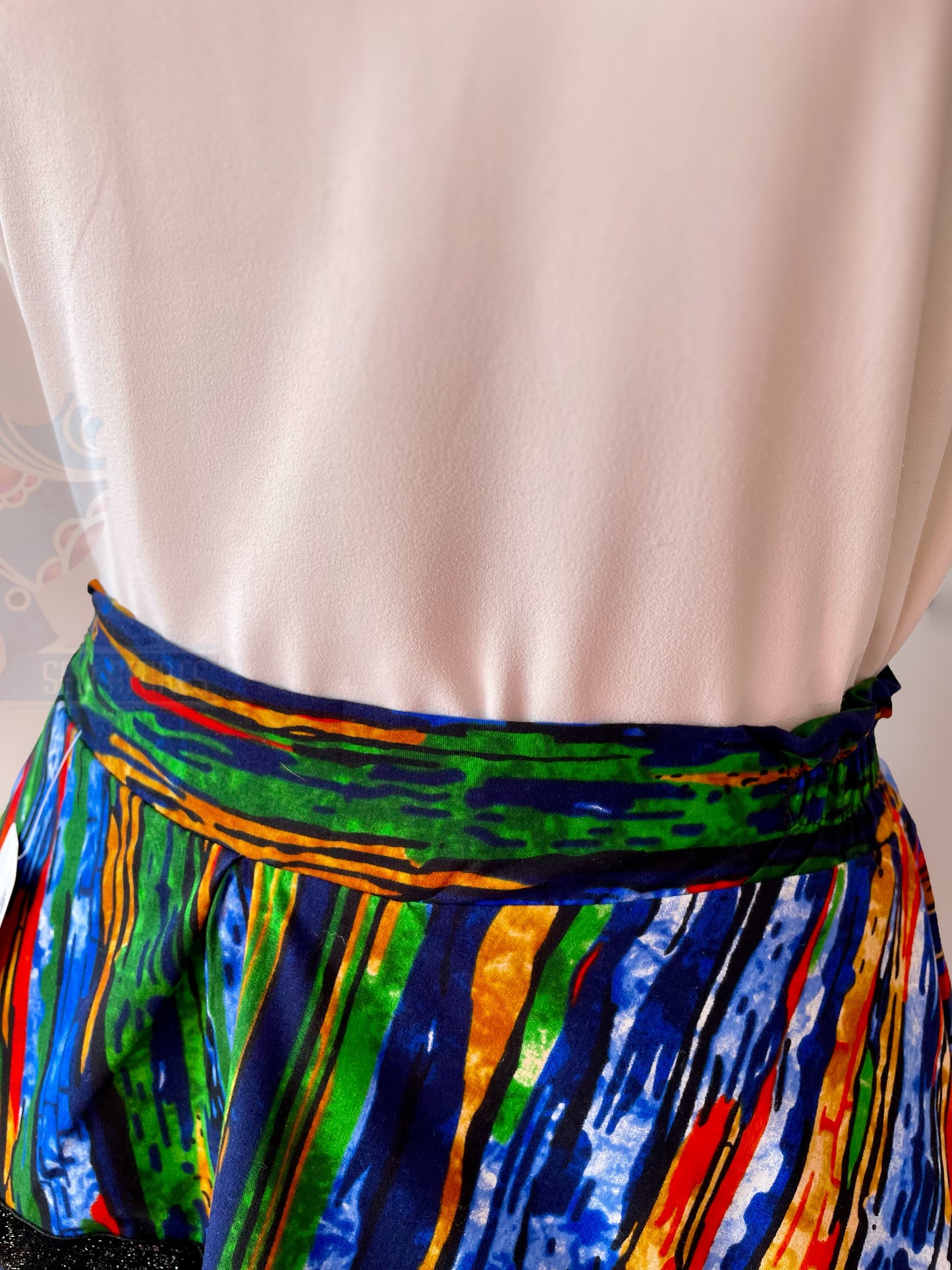 Rimi - African Themed Ankara Kitenge Multicoloured Striped patterned Tribal Short Asymmetric Skirt with lining For up to Sizes UK 22
