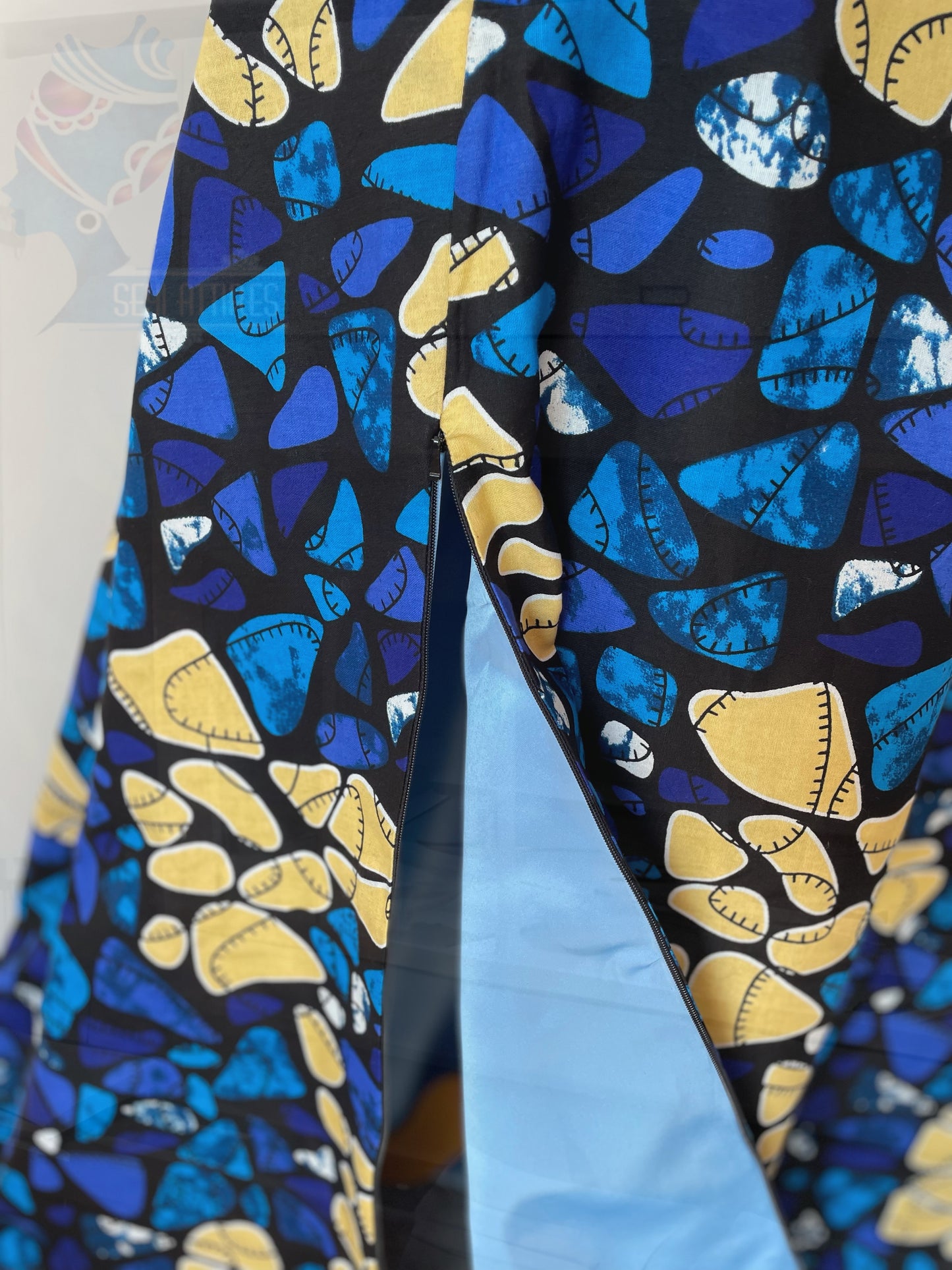 Aduke - African Themed Ankara Kitenge Multicoloured Tribal Maxi Skirt with lining, pockets and zipped slit
