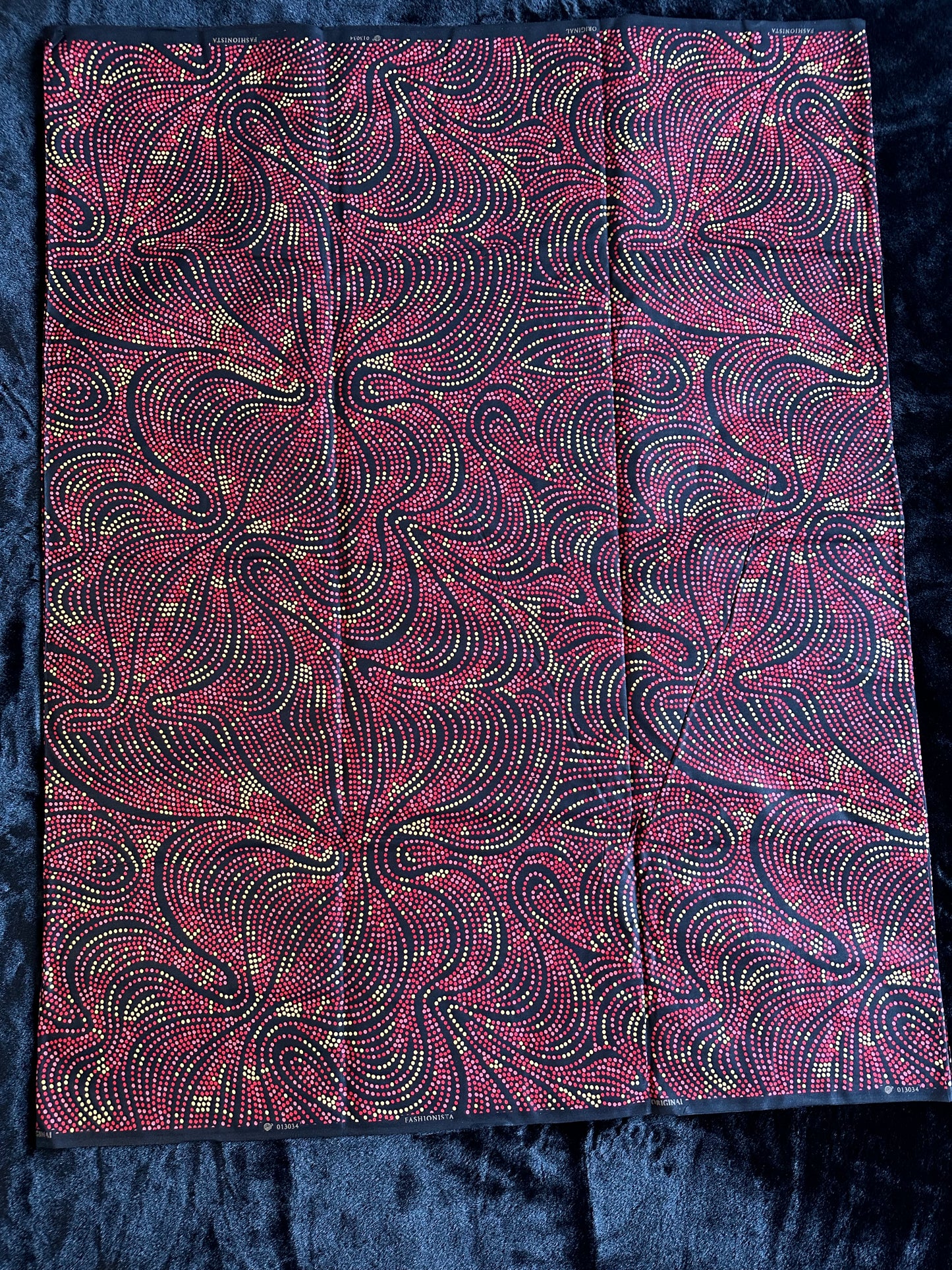 Ije - African Ankara Kitenge Cotton Dressmaking Crafter Fabric Sold by the Yard Multicolored Red/Yellow/Black Swirl and Dot Patterned Fabric