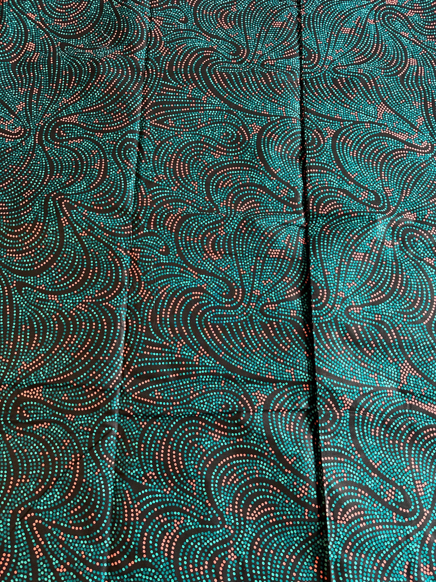 Huru - African Ankara Kitenge Cotton Dressmaking Crafter Fabric Sold by the Yard Multicolored Green/Orange/Black Swirl Dot Patterned Fabric