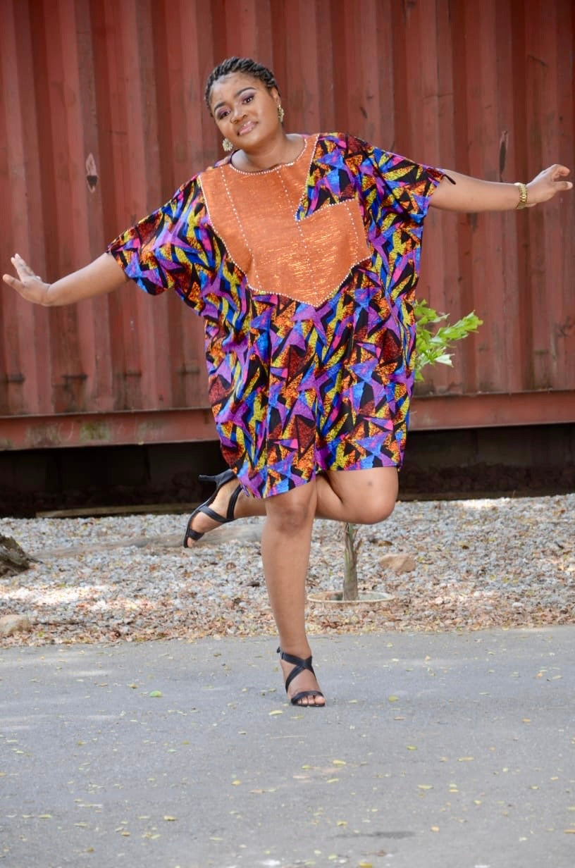 Multicoloured African Wax Tunic with Aso Oke embellishment in front, coupled with adjustable strings at shoulders and side seams