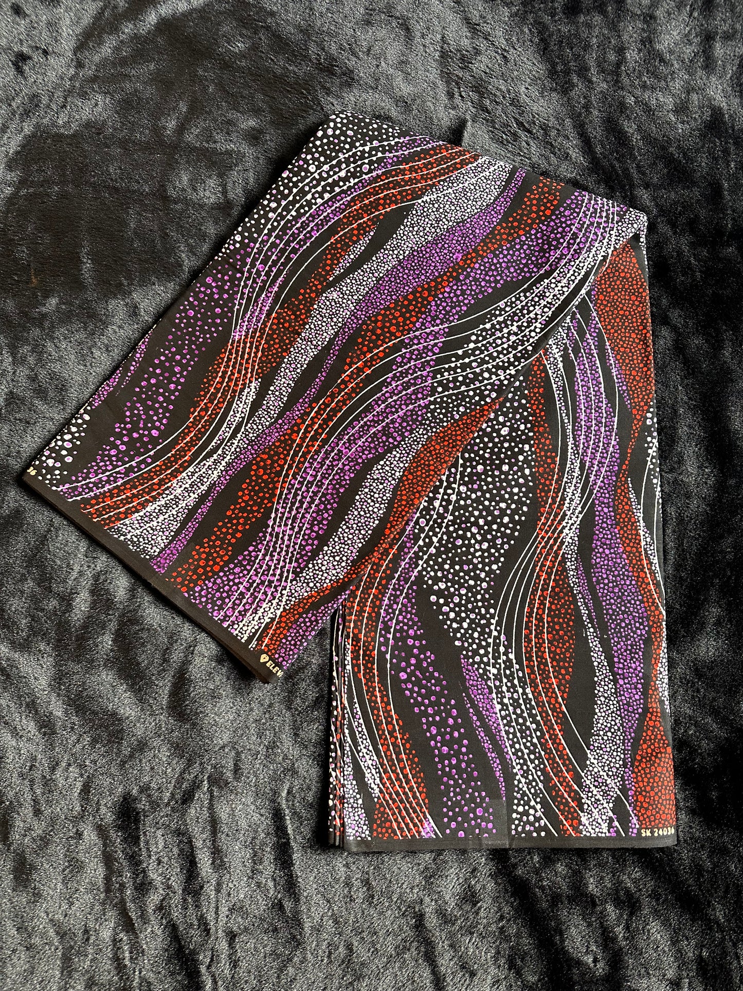 Kewe - African Ankara Kitenge Cotton Dressmaking Crafter Fabric Sold by the Yard Multicolored Purple/Black Swirl and Dot Patterned Fabric