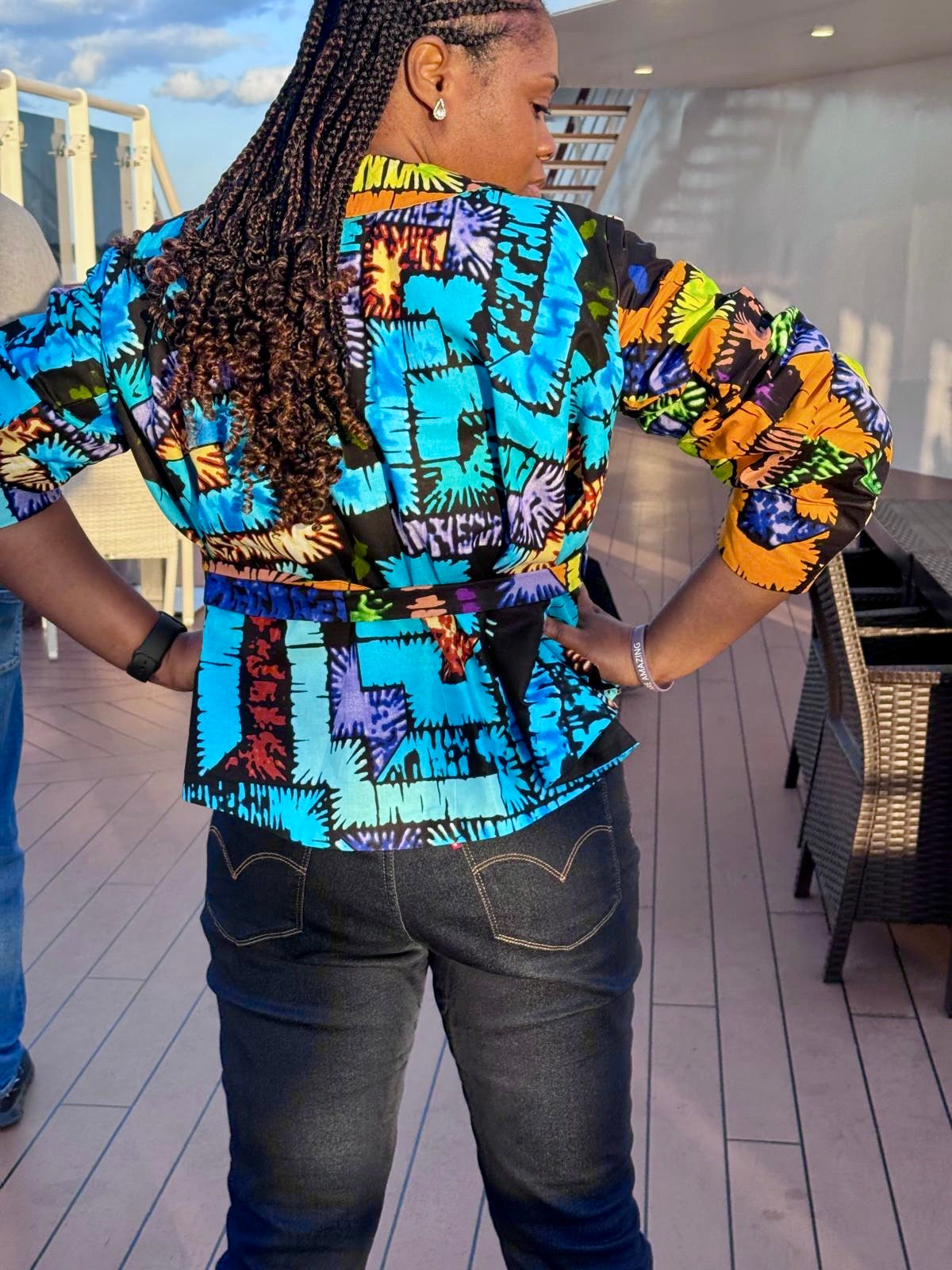 Wẹdo - African themed Ankara Kitenge Lined Wrap Jacket for women with extra long Belt, Dual-size in UK sizes Small, Medium, Large and XLARGE