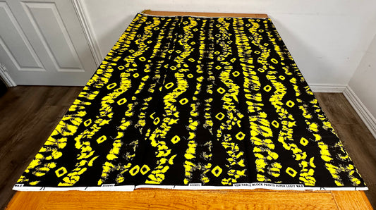 Zara - African Ankara Kitenge Cotton Dressmaking Fabric Sold by the Yard Multicolored Black/Yellow Tribal Design