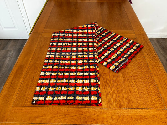 Kike - African Kampala Polyester Dressmaking Crafter Fabric Sold by the Yard Multicolored Red/Black/Yellow Multi Patterned Fabric