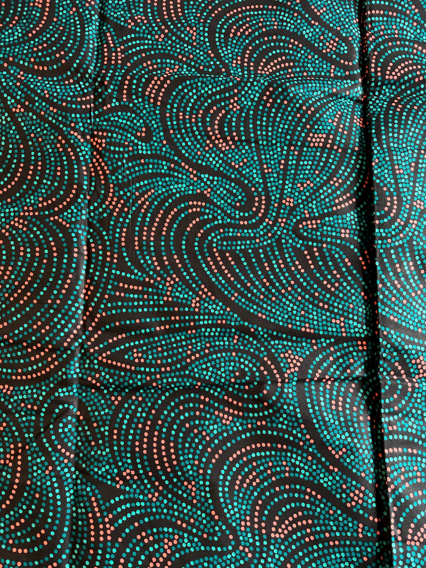 Huru - African Ankara Kitenge Cotton Dressmaking Crafter Fabric Sold by the Yard Multicolored Green/Orange/Black Swirl Dot Patterned Fabric