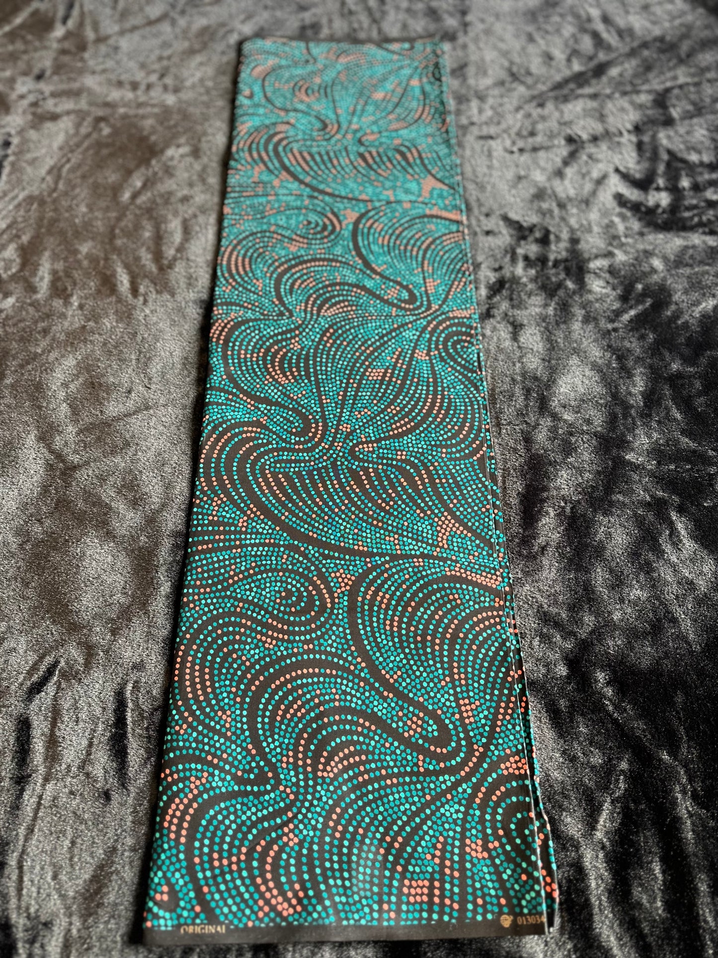 Huru - African Ankara Kitenge Cotton Dressmaking Crafter Fabric Sold by the Yard Multicolored Green/Orange/Black Swirl Dot Patterned Fabric