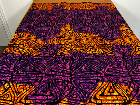 Kpareke - African Ankara Kitenge Cotton Dressmaking Fabric Sold by the Yard Multicolored Yellow/Pink/Orange Multipatterned Swirl Design