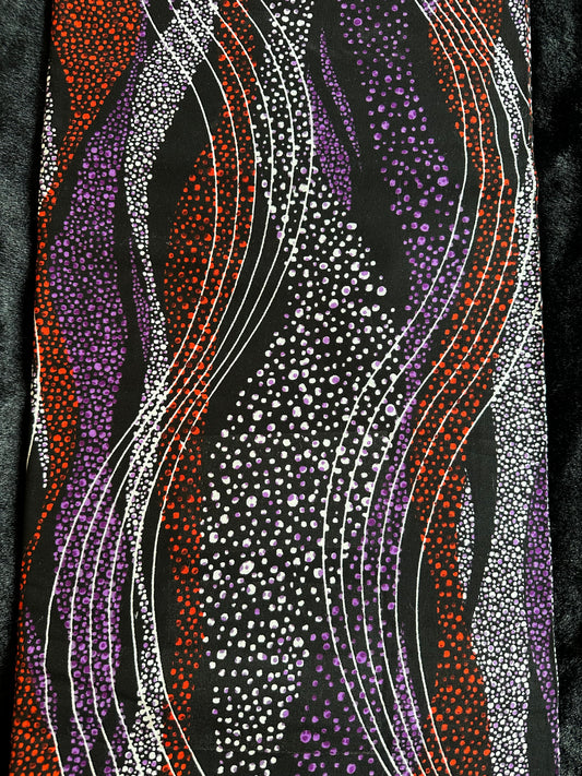Kewe - African Ankara Kitenge Cotton Dressmaking Crafter Fabric Sold by the Yard Multicolored Purple/Black Swirl and Dot Patterned Fabric
