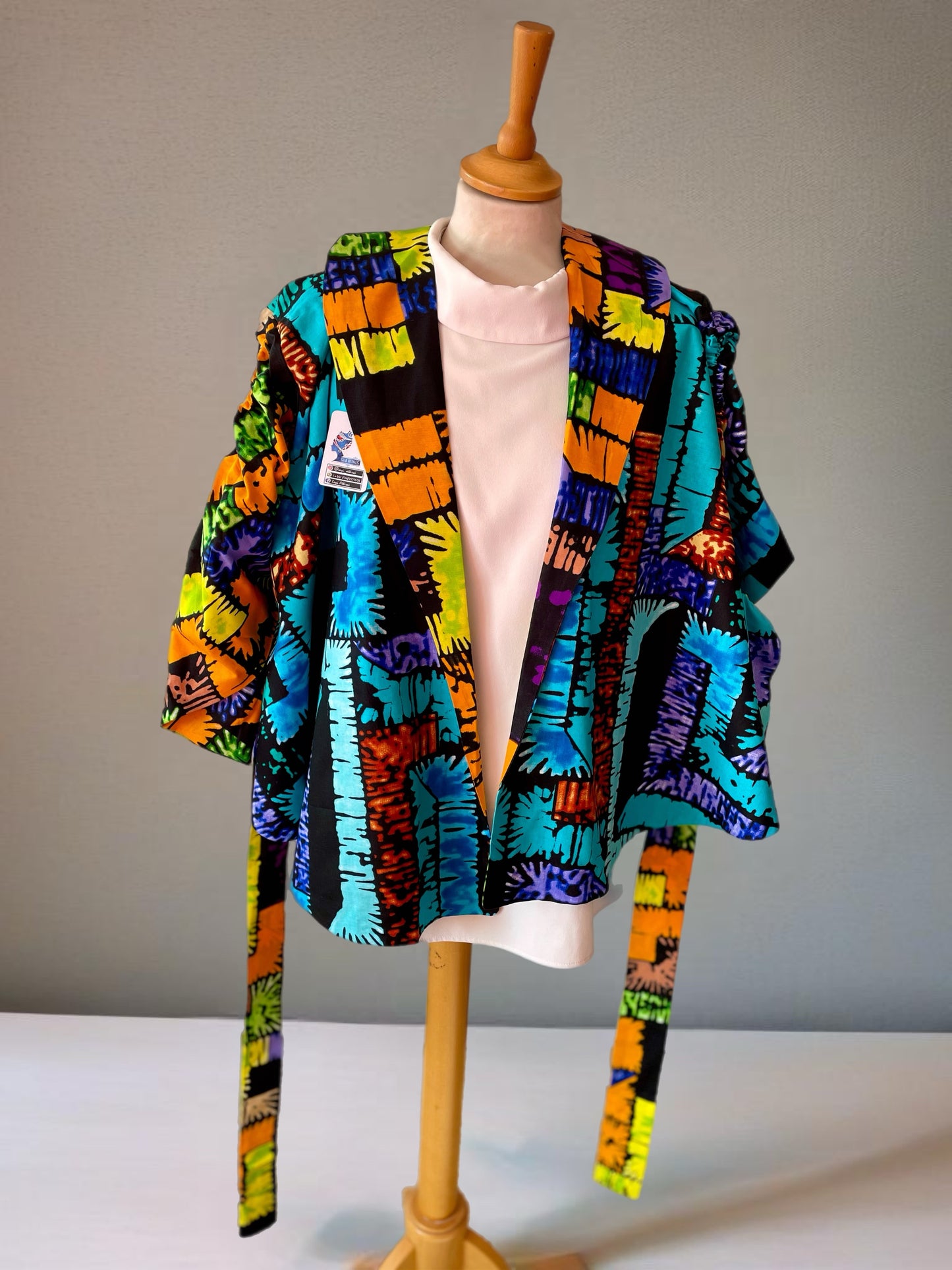 Wẹdo - African themed Ankara Kitenge Lined Wrap Jacket for women with extra long Belt, Dual-size in UK sizes Small, Medium, Large and XLARGE