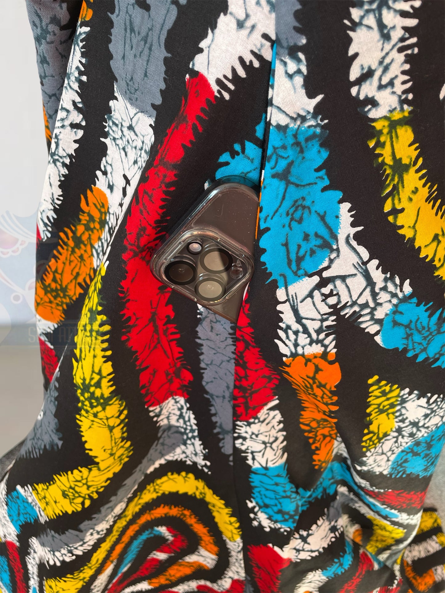 Aduke - African Themed Ankara Kitenge Multicoloured Tribal Maxi Skirt with lining, pockets and zipped slit