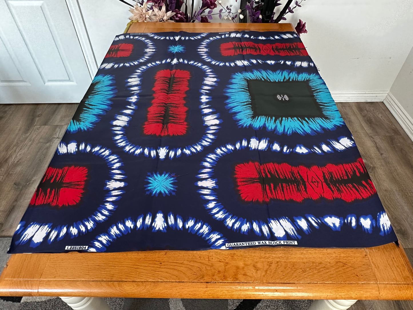 Aroke - African Kampala Polyester Dressmaking Crafter Fabric Sold by the Yard Multicoloured Red/Black/Blue White Multi Patterned Fabric