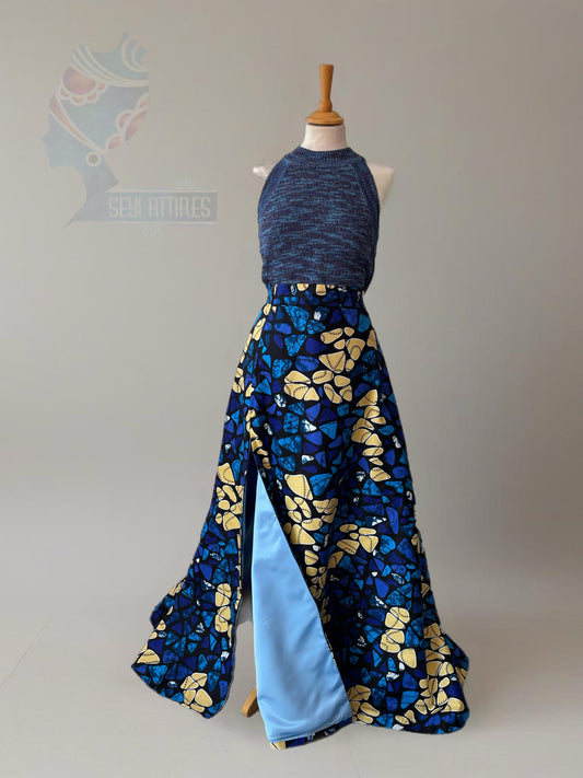 Aduke - African Themed Ankara Kitenge Multicoloured Tribal Maxi Skirt with lining, pockets and zipped slit