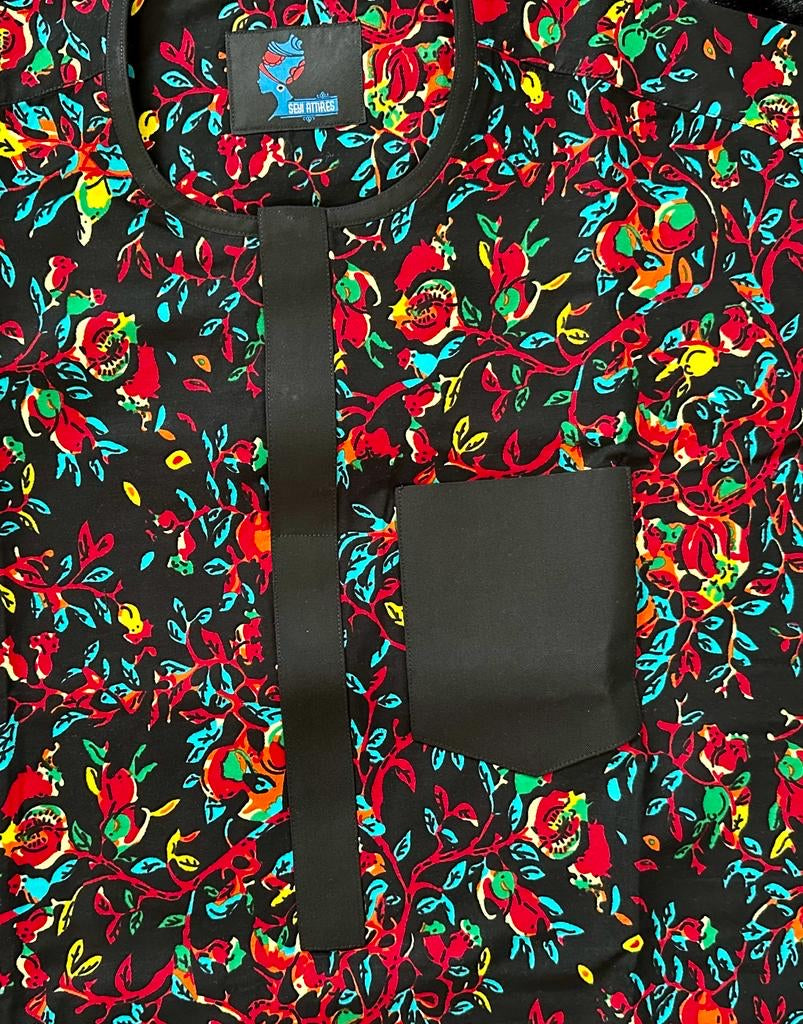 Akin - Men's African Print Ankara Kitenge Chitenge Cotton Patterned Shirt size XXXL Chest Size up to 57 inches