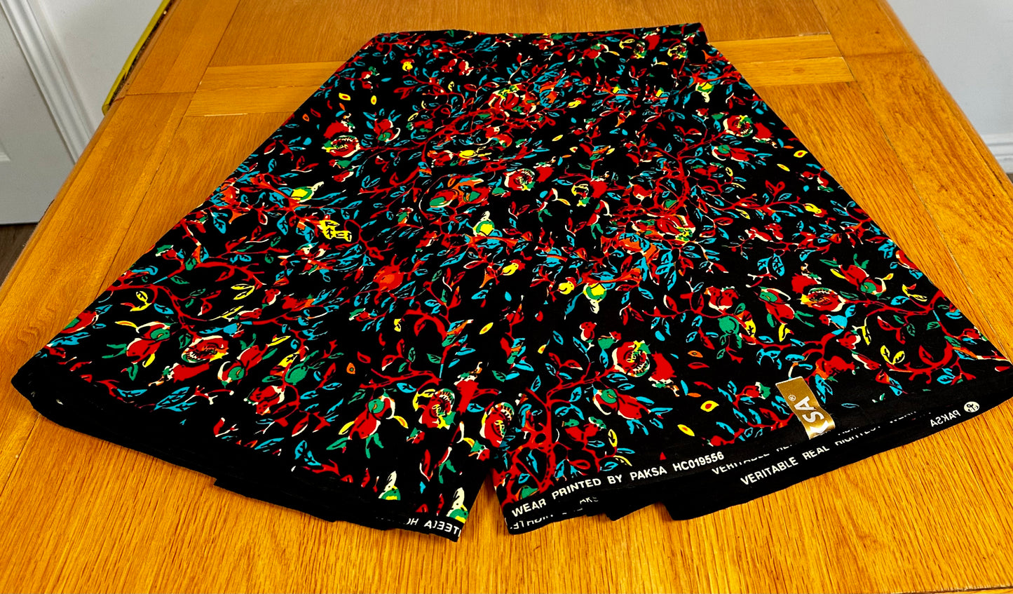 Gigida - African Ankara Kitenge Cotton Dressmaking Fabric Sold by the Yard Multicolored Red/Black/Yellow Floral Patterned Fabric