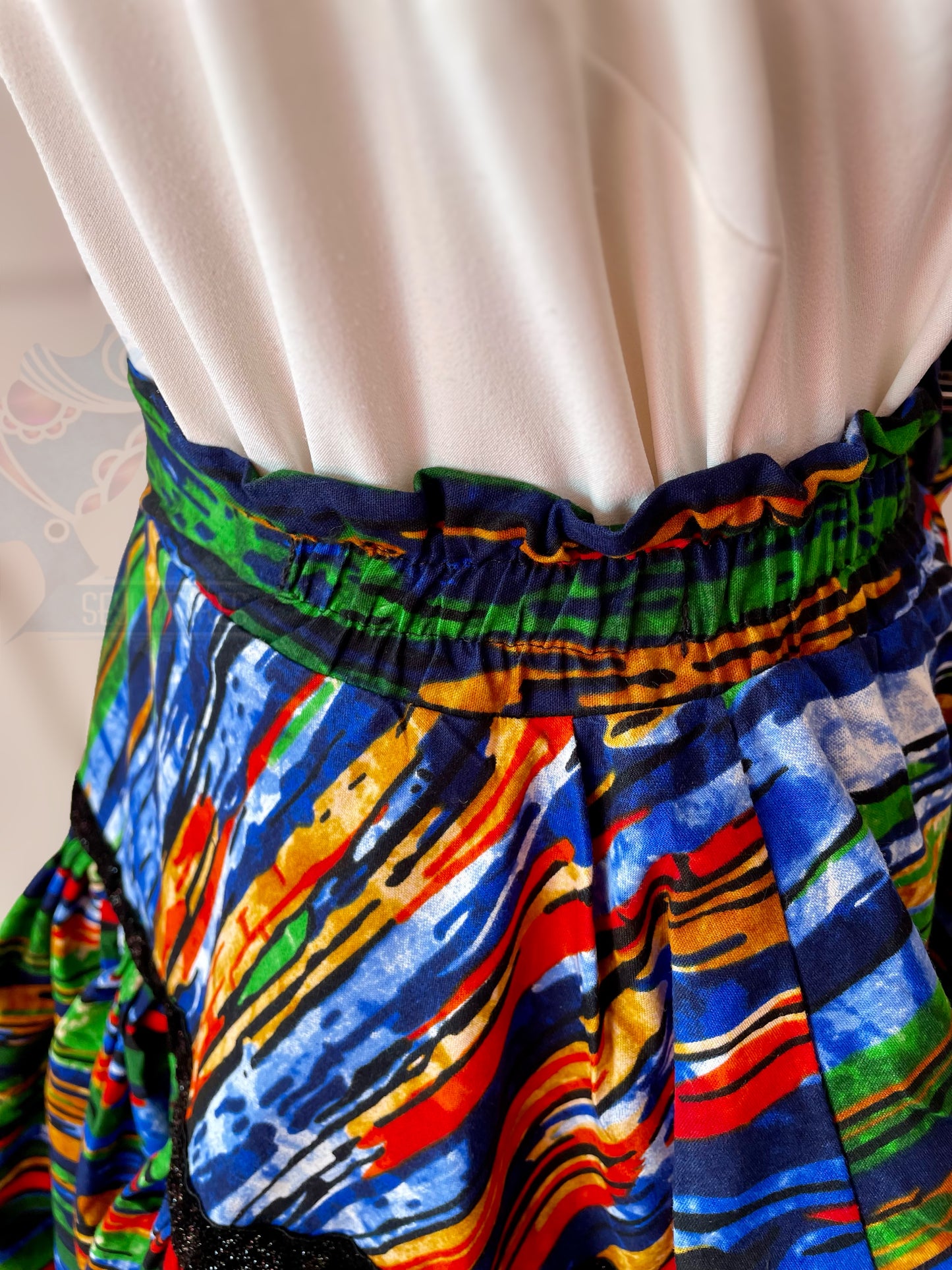 Rimi - African Themed Ankara Kitenge Multicoloured Striped patterned Tribal Short Asymmetric Skirt with lining For up to Sizes UK 22