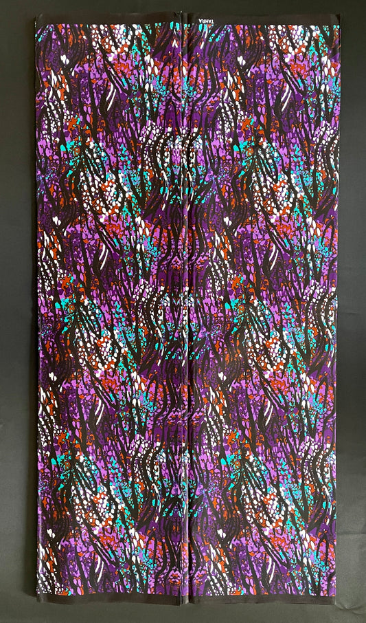 Bowo - African Ankara Kitenge Cotton Dressmaking Quilting Crafter Fabric Sold by the Yard Purple/Black/Green/White Swirl Patterned Fabric