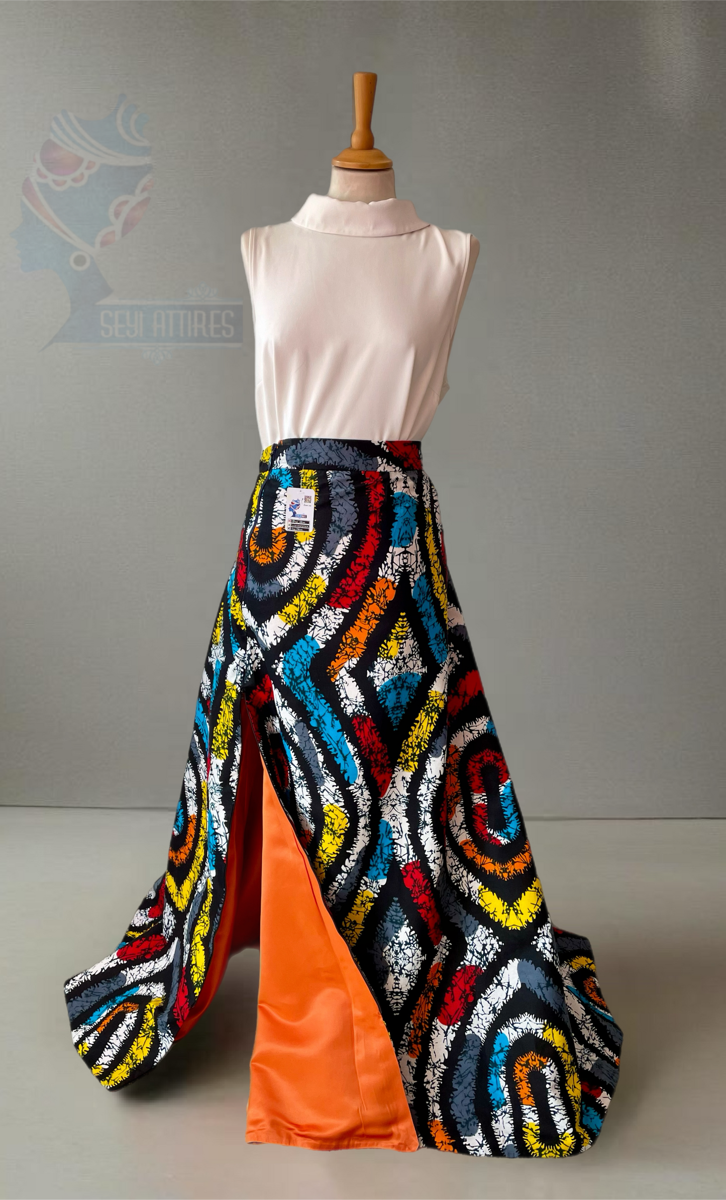 Aduke - African Themed Ankara Kitenge Multicoloured Tribal Maxi Skirt with lining, pockets and zipped slit