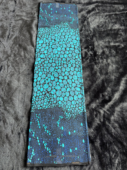 Rale - African Ankara Kitenge Cotton Dressmaking Crafter Fabric Sold by the Yard Multicolored Blue/Light Blue Circle Swirl Patterned Fabric