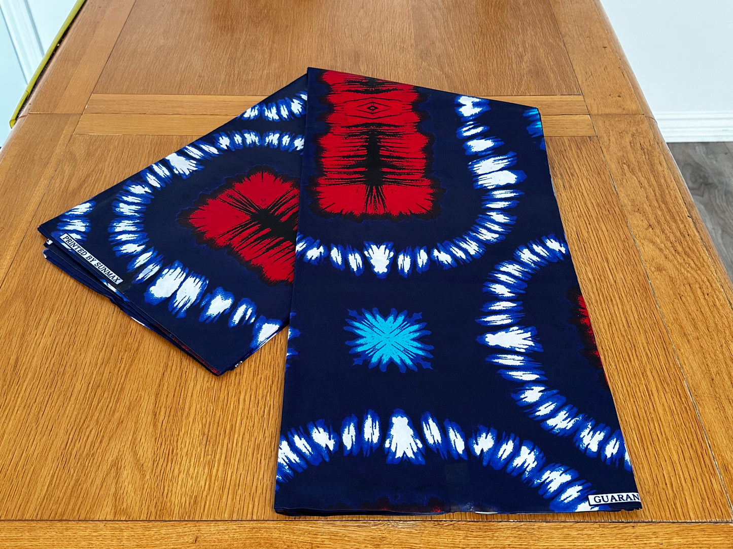 Aroke - African Kampala Polyester Dressmaking Crafter Fabric Sold by the Yard Multicoloured Red/Black/Blue White Multi Patterned Fabric