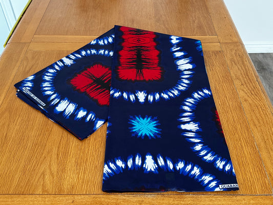 Aroke - African Kampala Polyester Dressmaking Crafter Fabric Sold by the Yard Multicoloured Red/Black/Blue White Multi Patterned Fabric