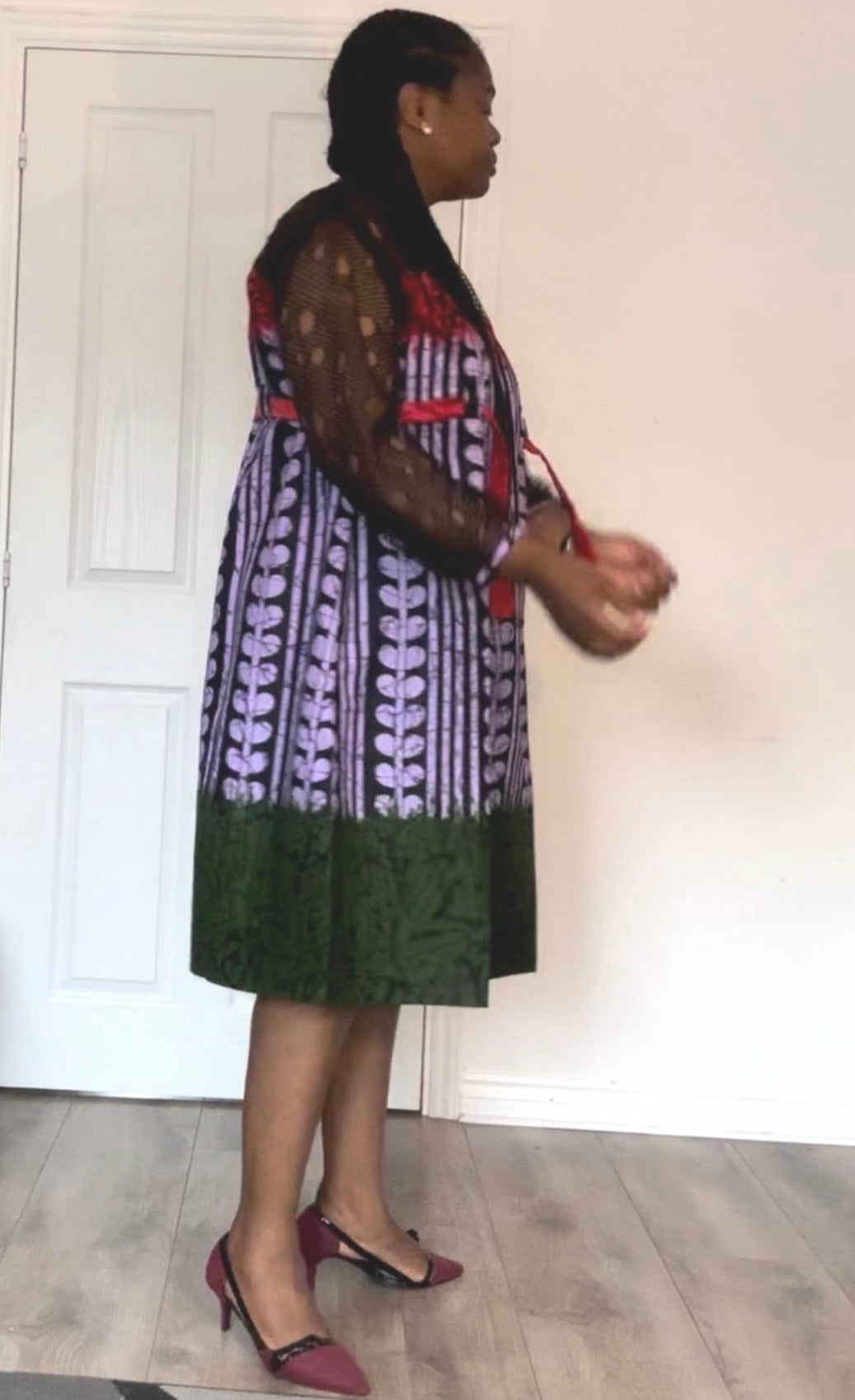 Uyọ - African Themed Ankara Kitenge Multicolour Tribal Patterned Dress with Soft Laced Long Sleeves, Sizes UK 12 - 22, African Fashion