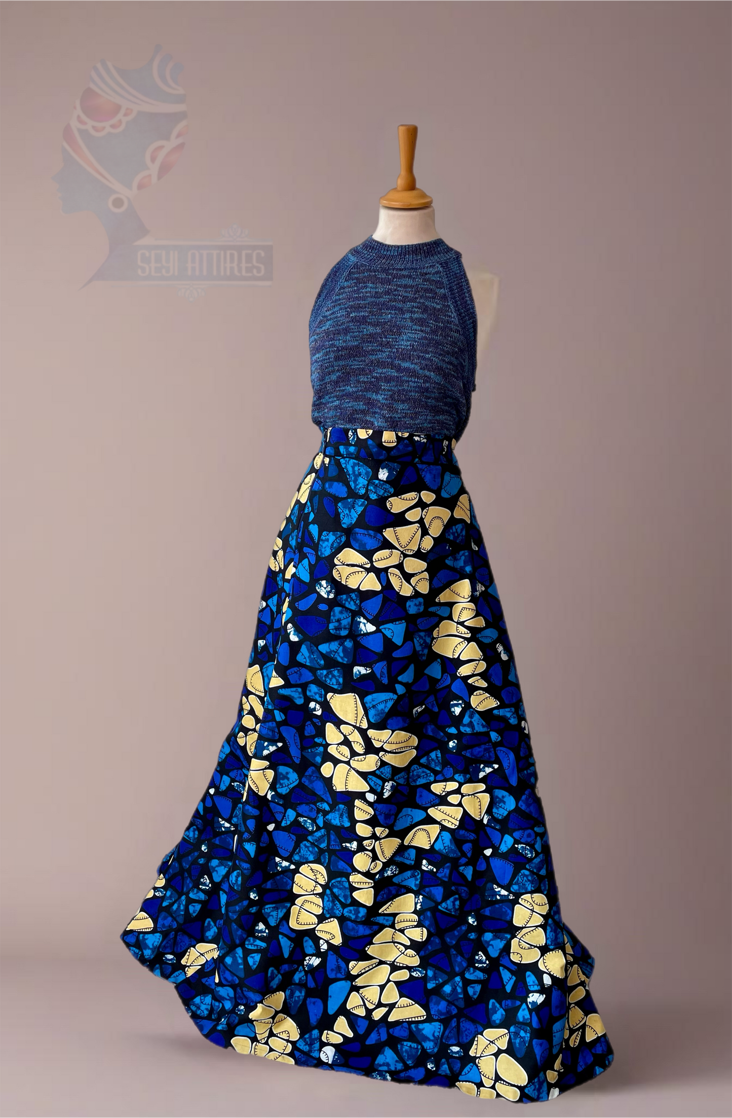 Aduke - African Themed Ankara Kitenge Multicoloured Tribal Maxi Skirt with lining, pockets and zipped slit