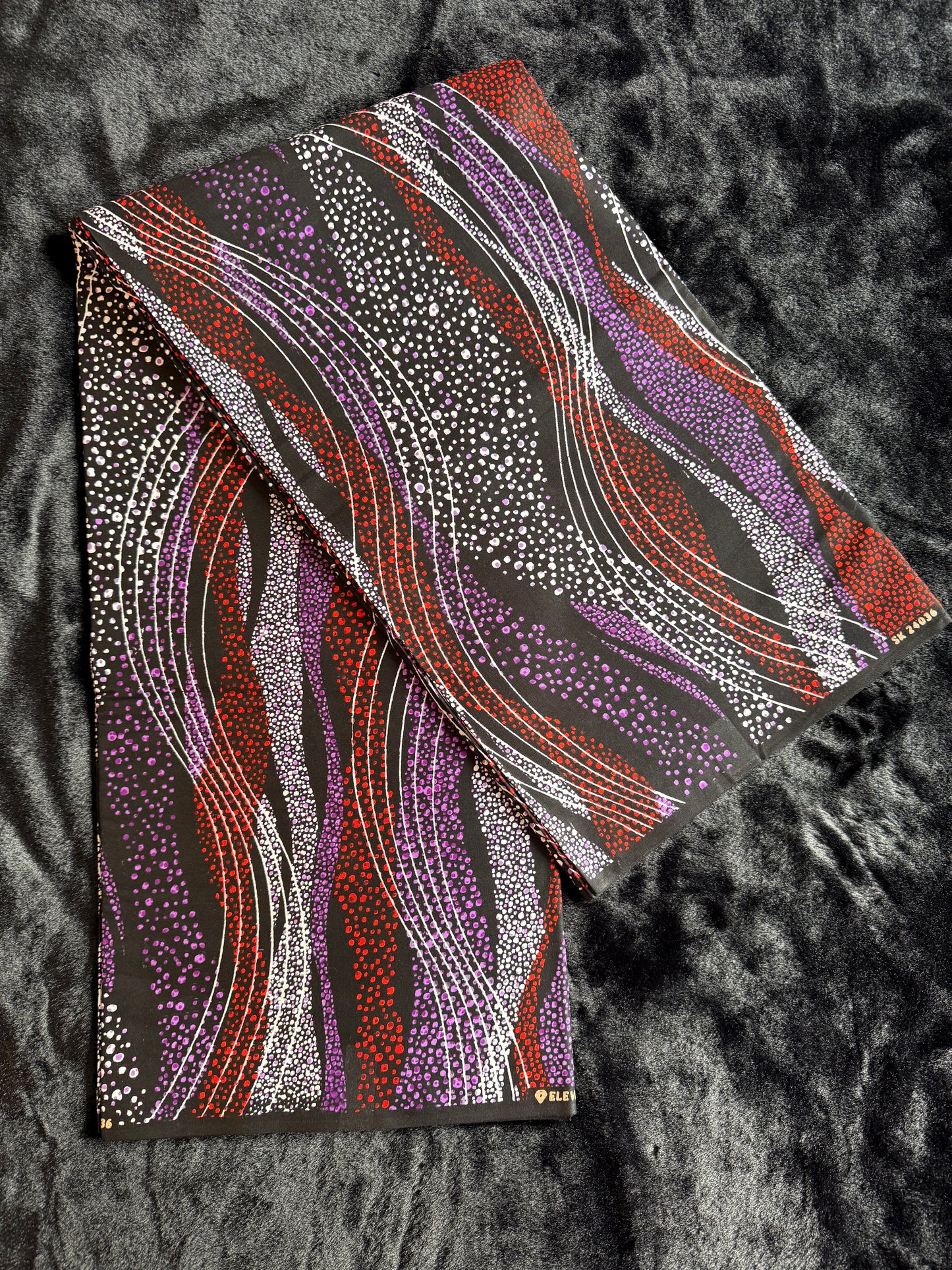 Kewe - African Ankara Kitenge Cotton Dressmaking Crafter Fabric Sold by the Yard Multicolored Purple/Black Swirl and Dot Patterned Fabric