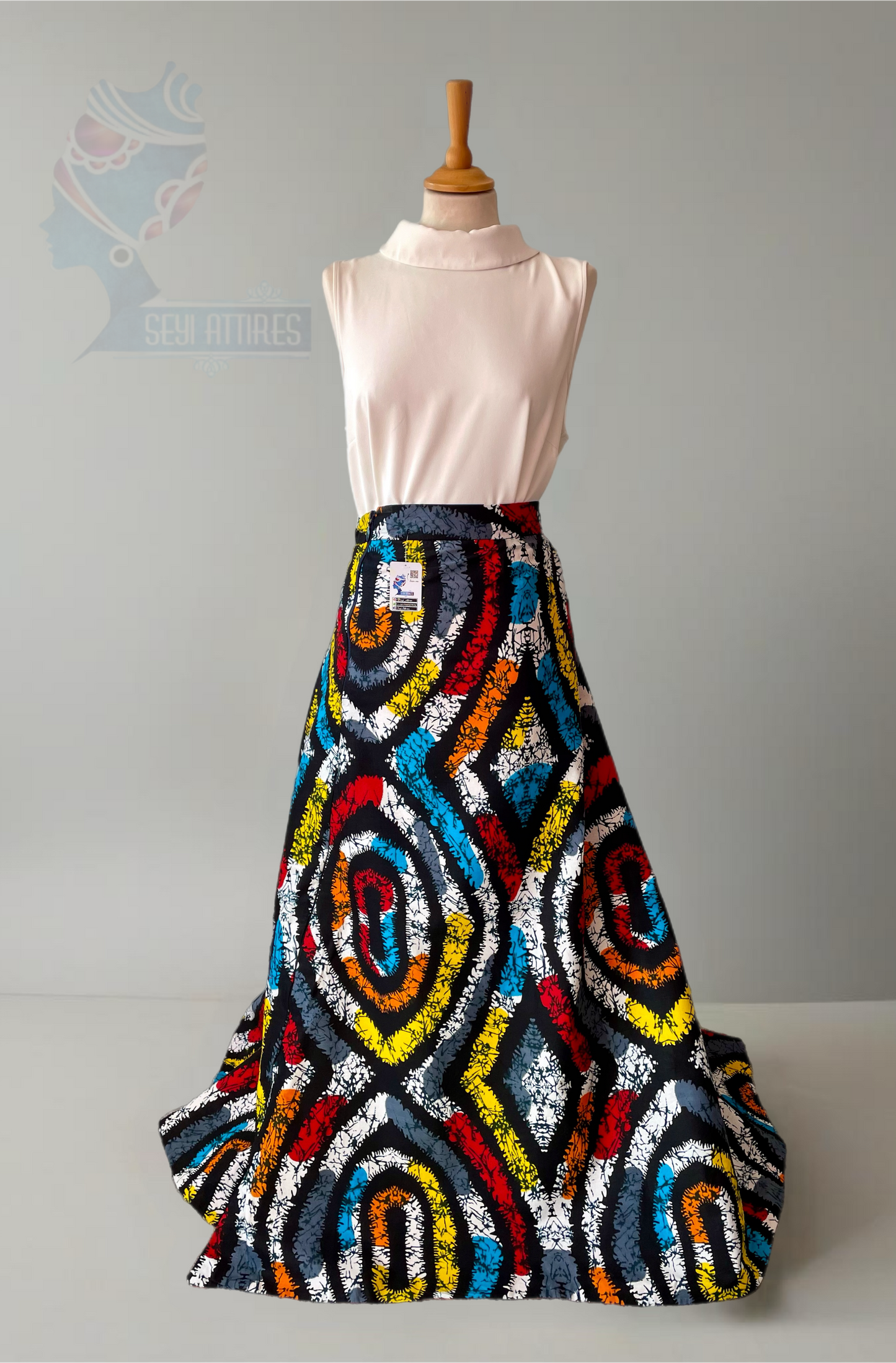 Aduke - African Themed Ankara Kitenge Multicoloured Tribal Maxi Skirt with lining, pockets and zipped slit