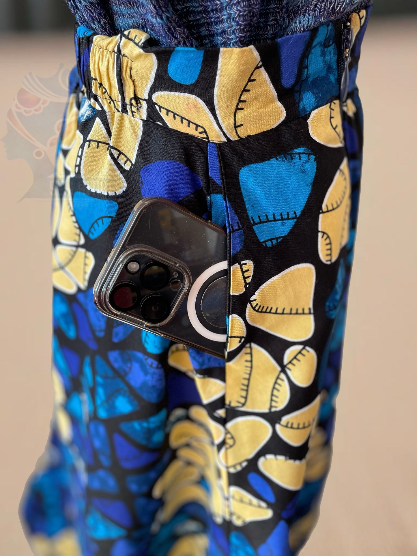 Aduke - African Themed Ankara Kitenge Multicoloured Tribal Maxi Skirt with lining, pockets and zipped slit
