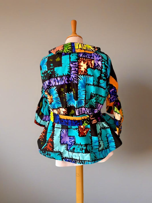 Wẹdo - African themed Ankara Kitenge Lined Wrap Jacket for women with extra long Belt, Dual-size in UK sizes Small, Medium, Large and XLARGE