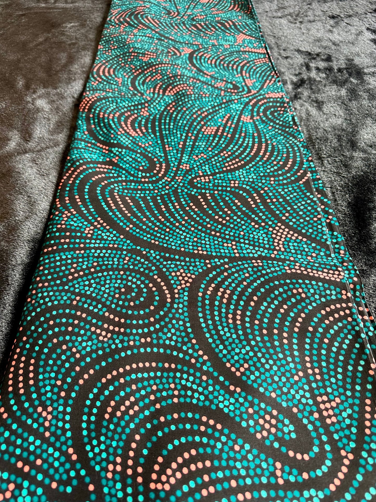 Huru - African Ankara Kitenge Cotton Dressmaking Crafter Fabric Sold by the Yard Multicolored Green/Orange/Black Swirl Dot Patterned Fabric