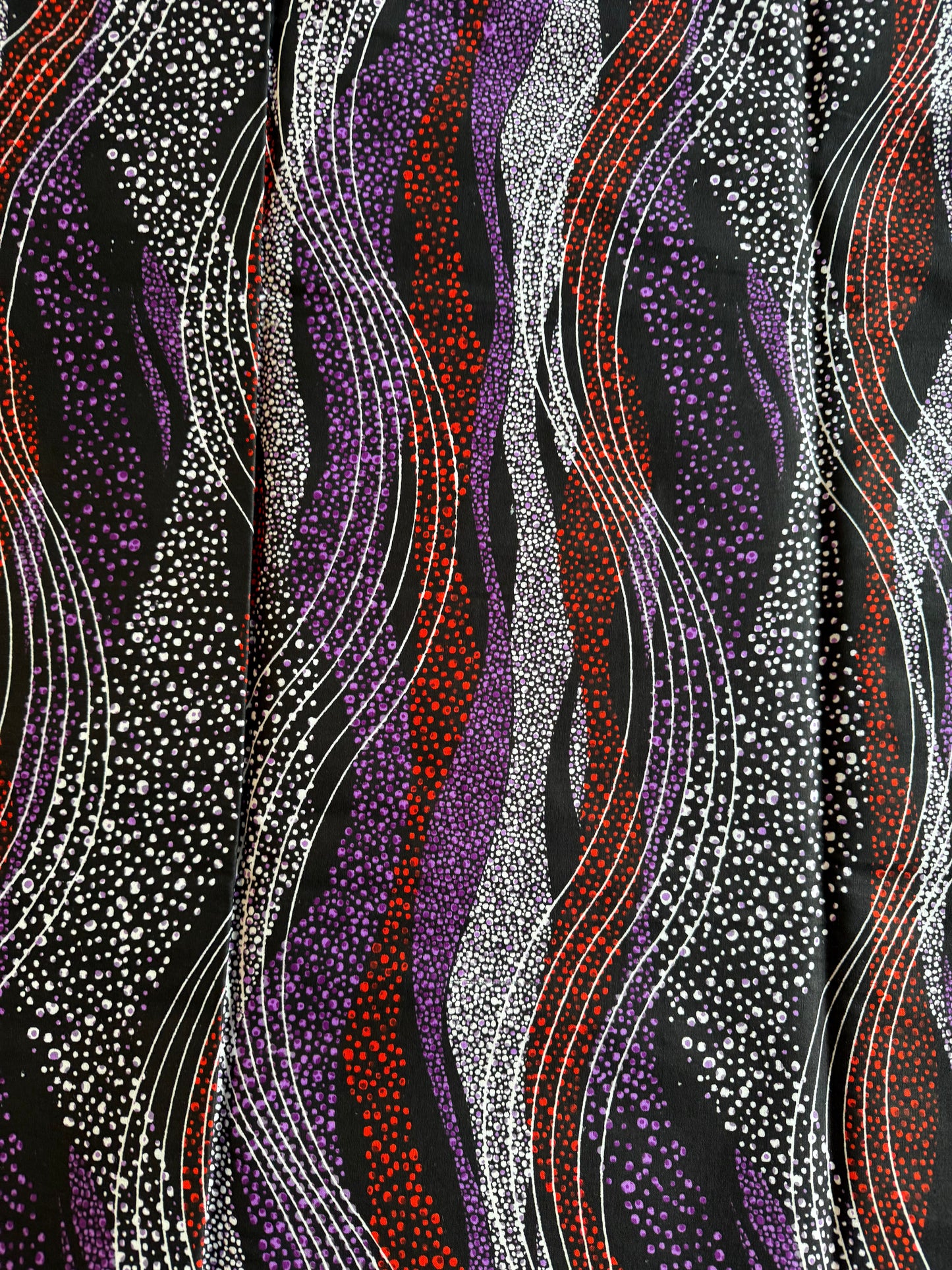 Kewe - African Ankara Kitenge Cotton Dressmaking Crafter Fabric Sold by the Yard Multicolored Purple/Black Swirl and Dot Patterned Fabric