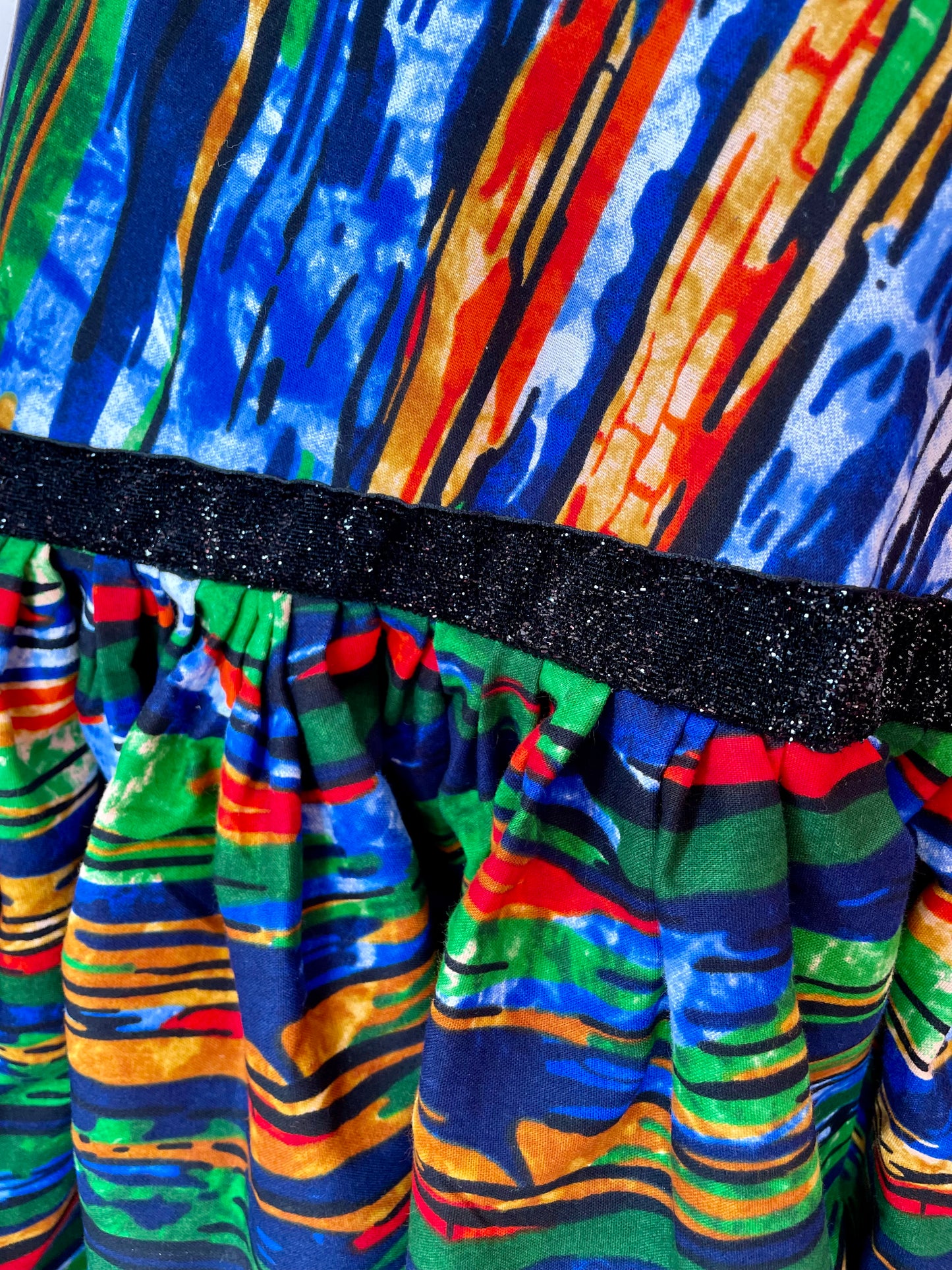 Rimi - African Themed Ankara Kitenge Multicoloured Striped patterned Tribal Short Asymmetric Skirt with lining For up to Sizes UK 22