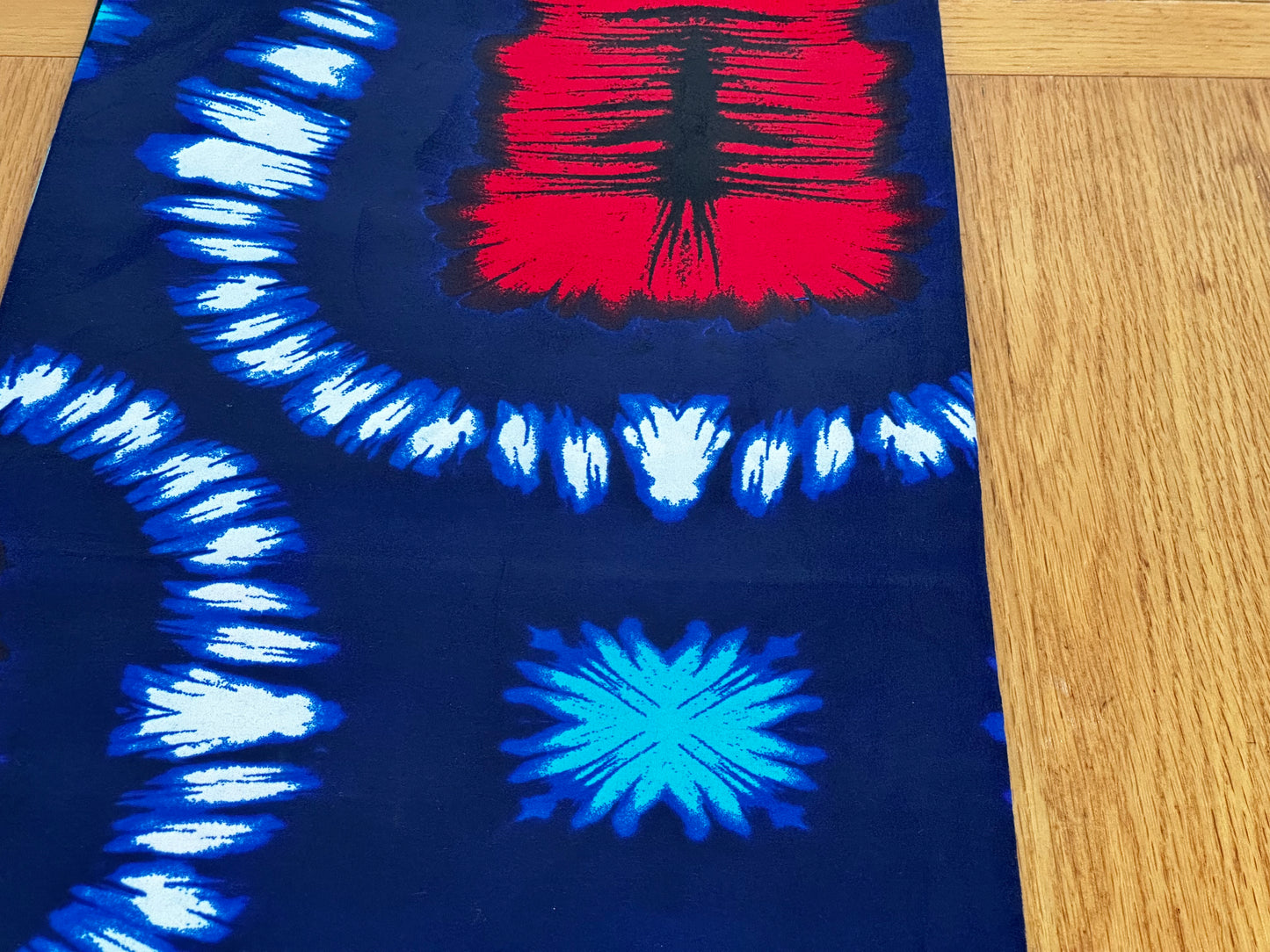Aroke - African Kampala Polyester Dressmaking Crafter Fabric Sold by the Yard Multicoloured Red/Black/Blue White Multi Patterned Fabric