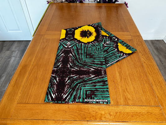 Kayo - African Kampala Polyester Dressmaking Crafter Fabric Sold by the Yard Green/Black/Yellow Multi Patterned Fabric