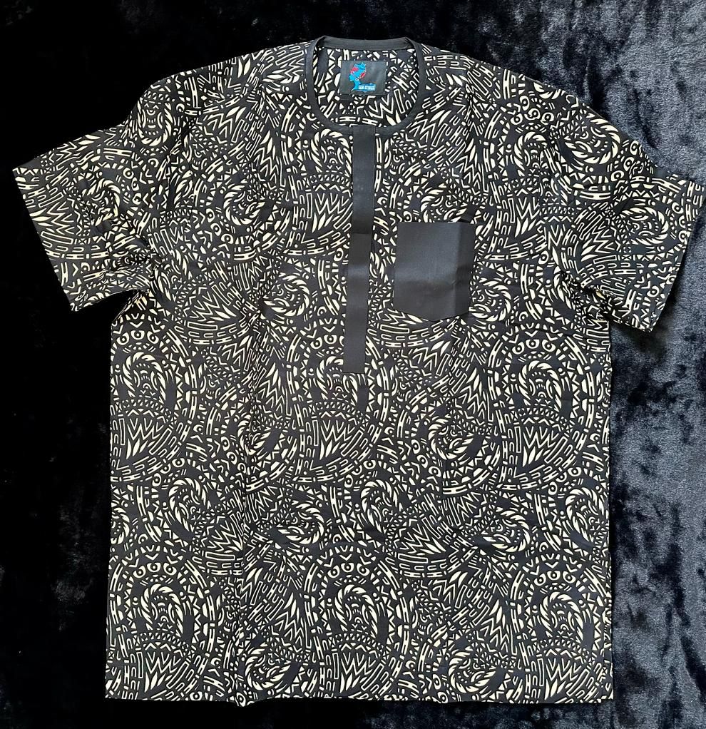 Akin - Men's African Print Ankara Kitenge Chitenge Cotton Patterned Shirt size XXXL Chest Size up to 57 inches