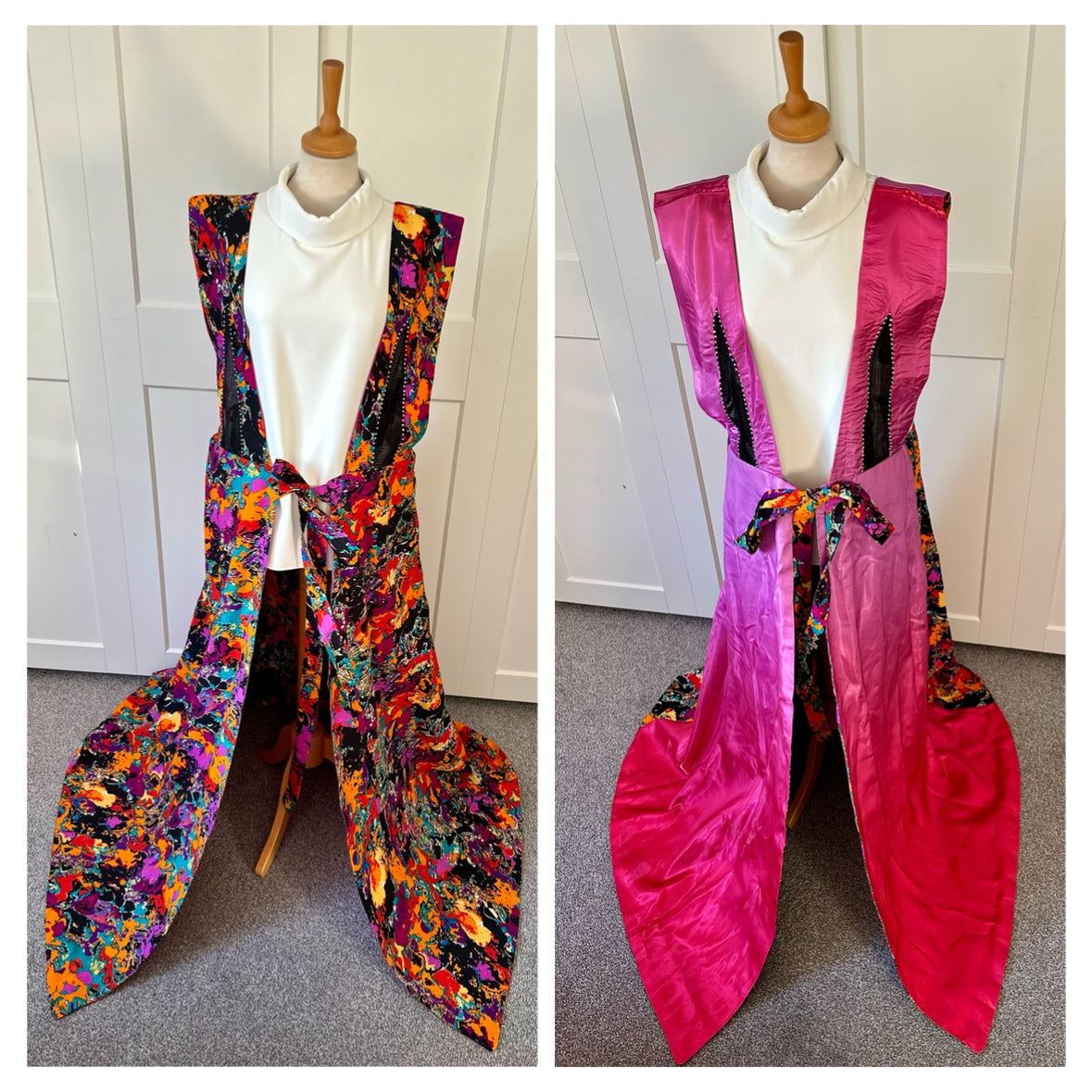 Folashade - Bold Ankara Multicolor Reversible Layered Kimono Dress Set with Front Tie, Pockets & Matching Headwrap