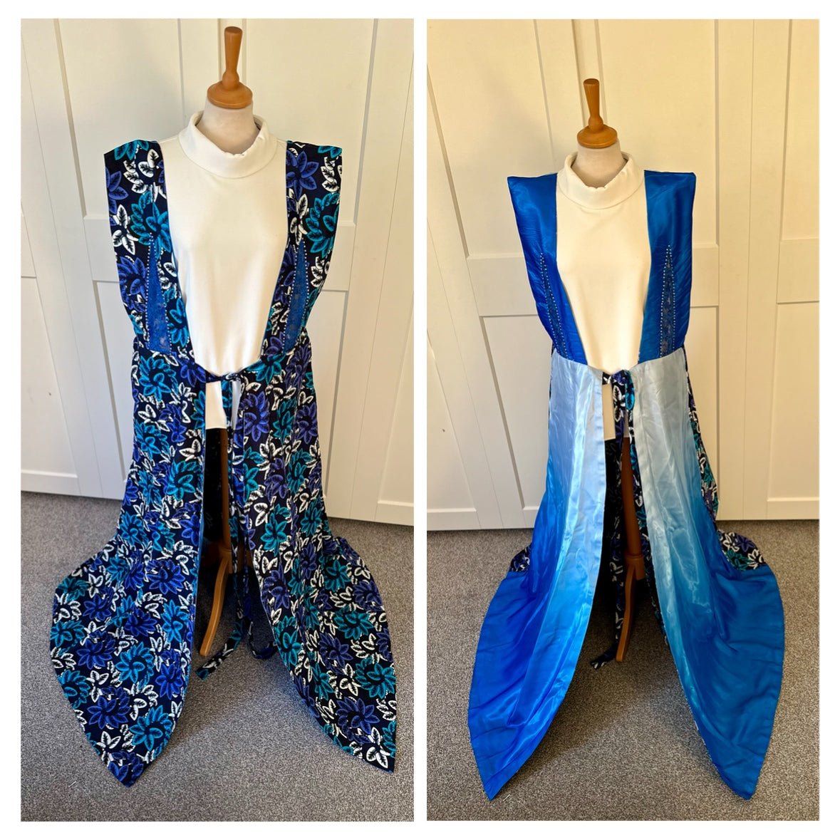 Folashade - Bold Ankara Multicolor Reversible Layered Kimono Dress Set with Front Tie, Pockets & Matching Headwrap