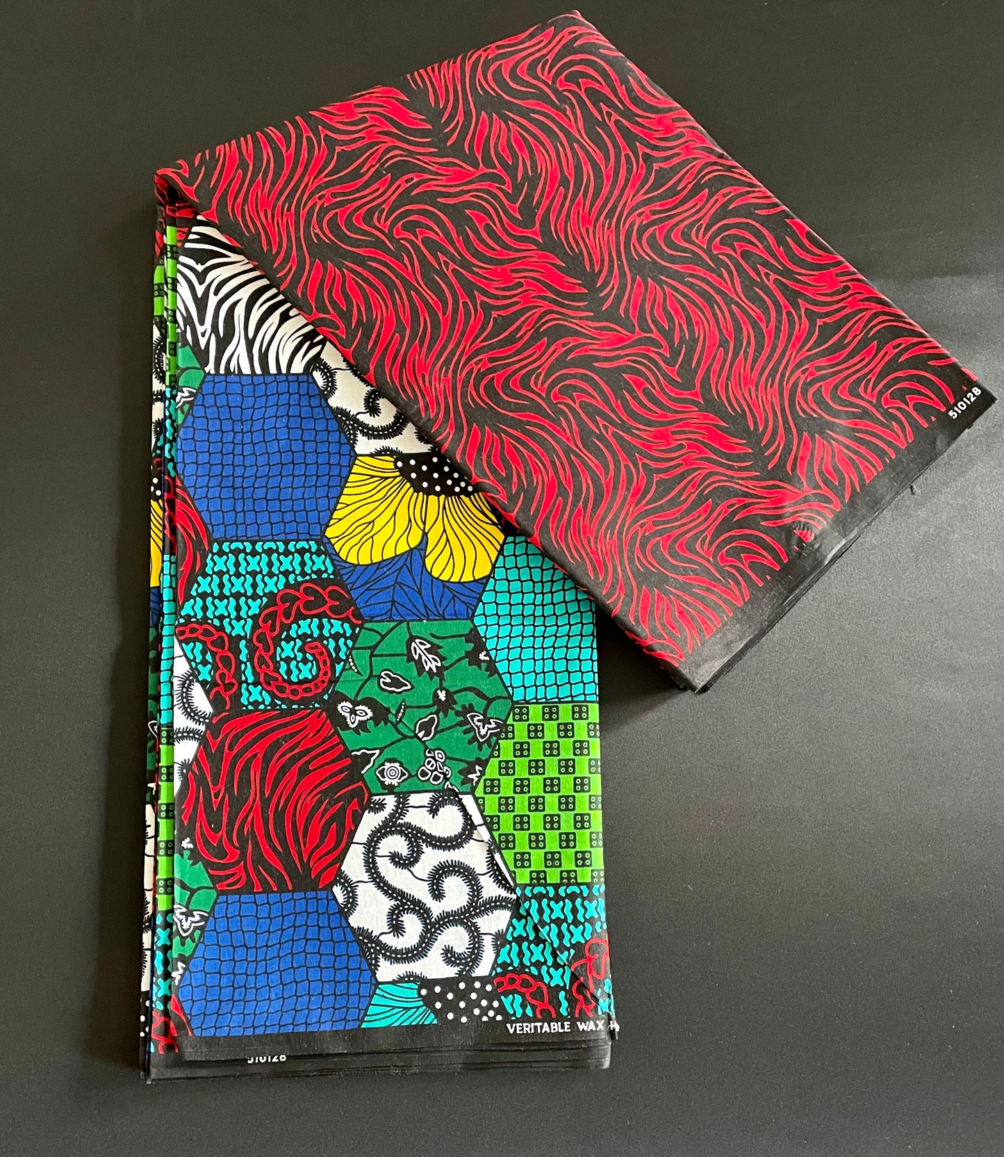 Wigwo - African Ankara Kitenge Cotton Dressmaking Fabric Sold by the Yard Multicolored Red/White/Black/Yellow Geometric Pattern Fabric
