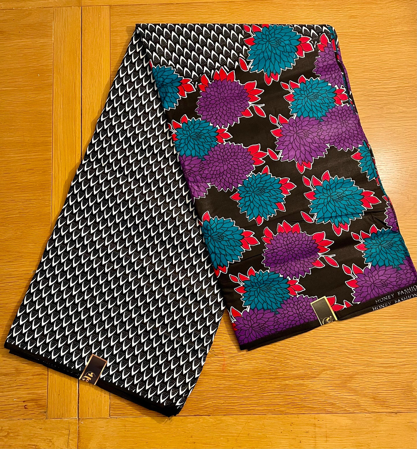 O'Yẹmi - African Ankara Kitenge Cotton Dressmaking Fabric Sold by the Yard Multicolored Teal/Purple/Green Flowery Design