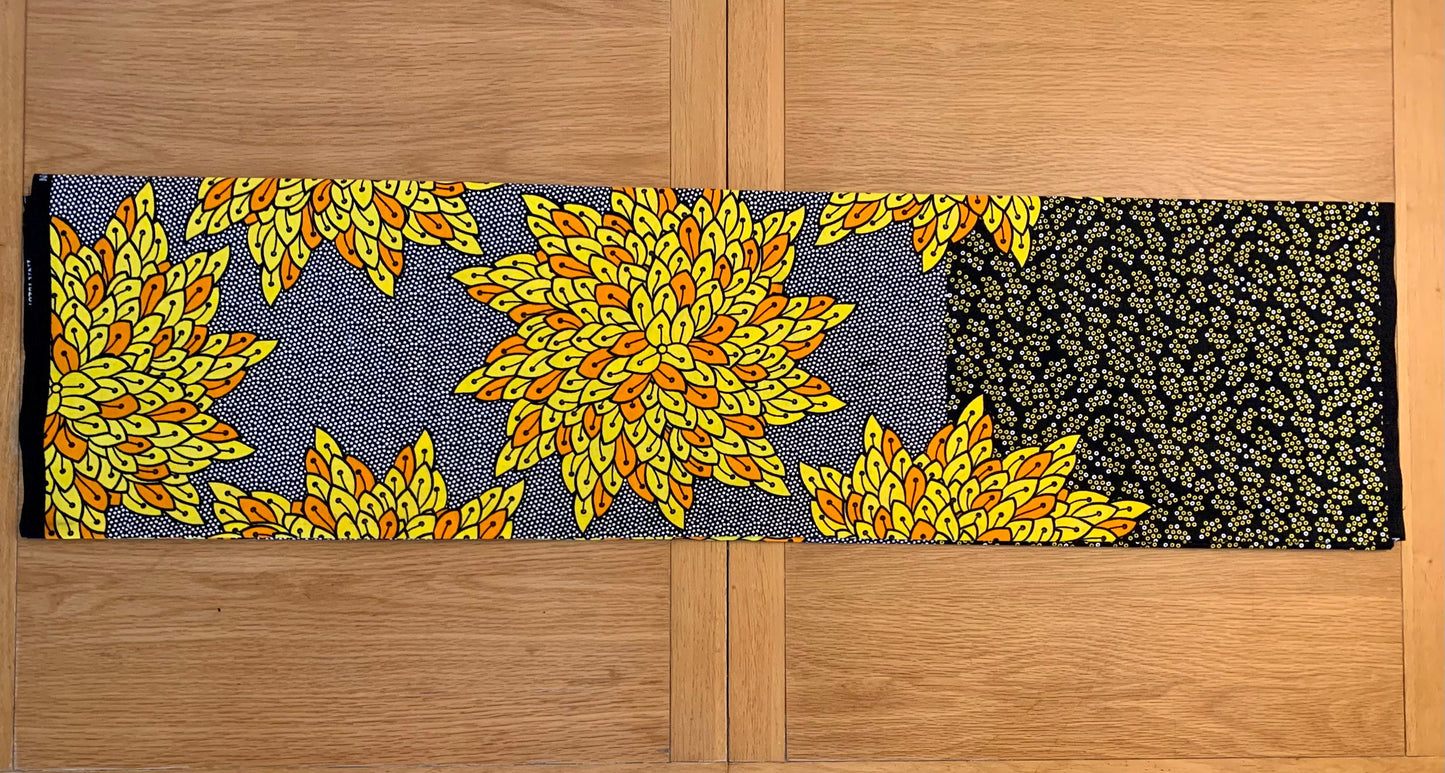 Ovie - African Ankara Kitenge Cotton Dressmaking Fabric Sold by the Yard Multicolored Yellow/Orange/Grey/Black Floral Design