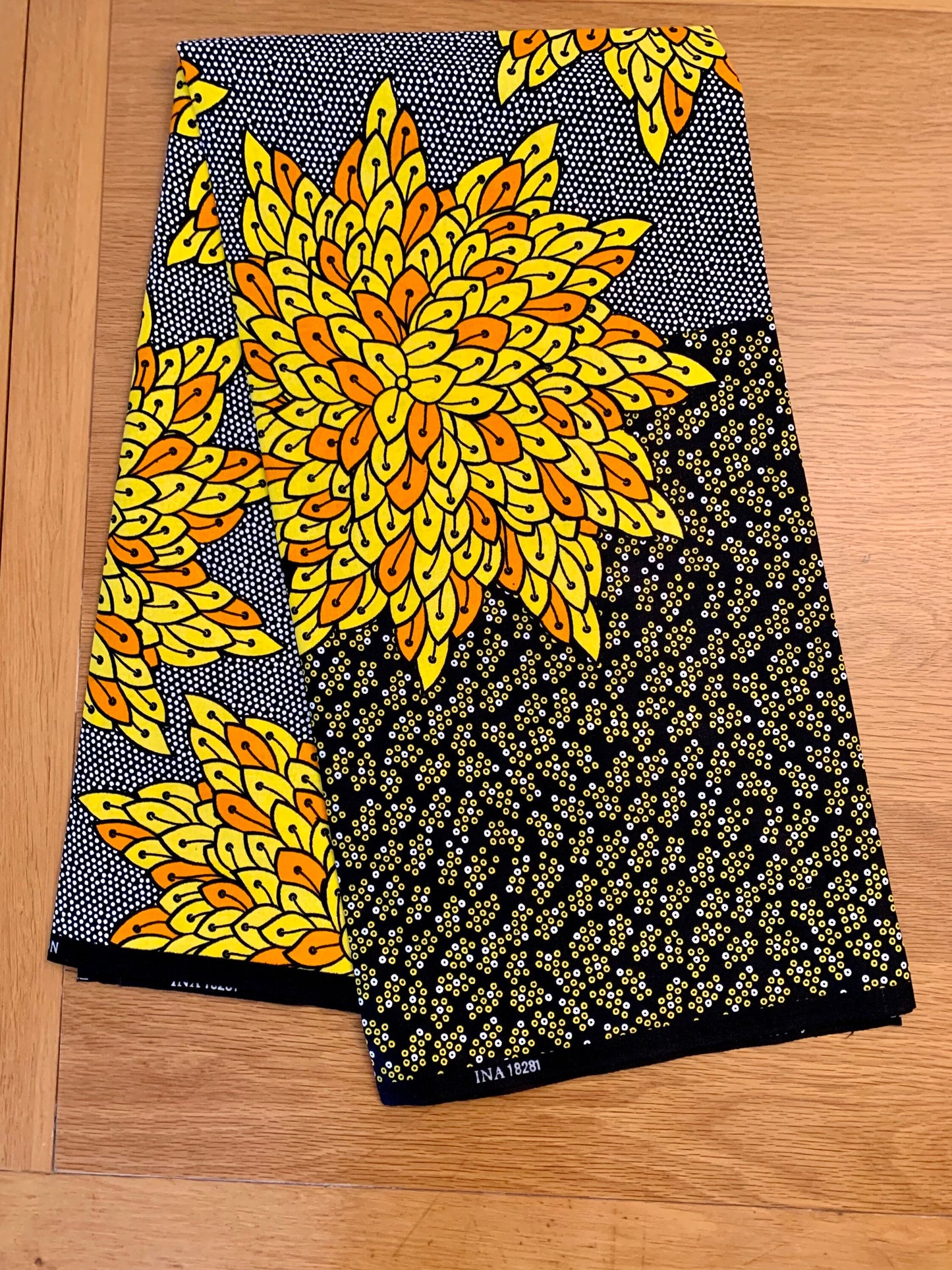 Ovie - African Ankara Kitenge Cotton Dressmaking Fabric Sold by the Yard Multicolored Yellow/Orange/Grey/Black Floral Design