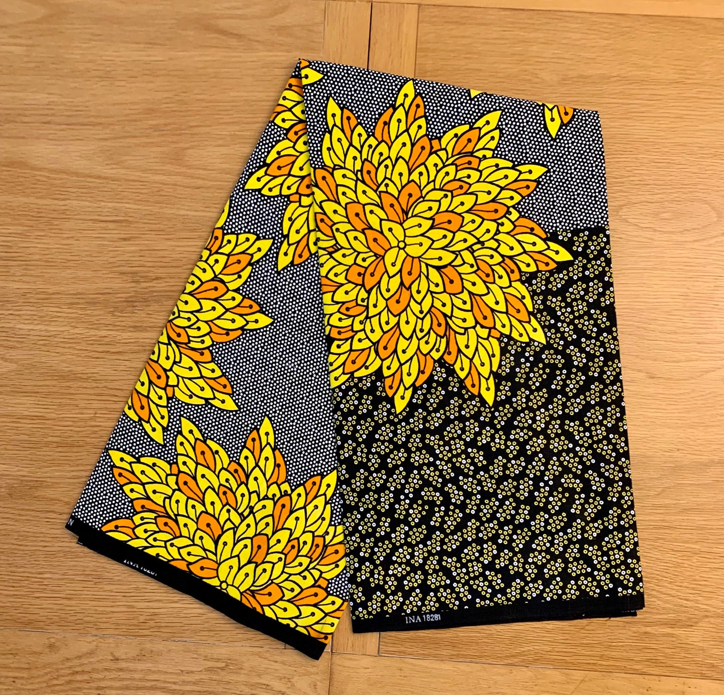 Ovie - African Ankara Kitenge Cotton Dressmaking Fabric Sold by the Yard Multicolored Yellow/Orange/Grey/Black Floral Design