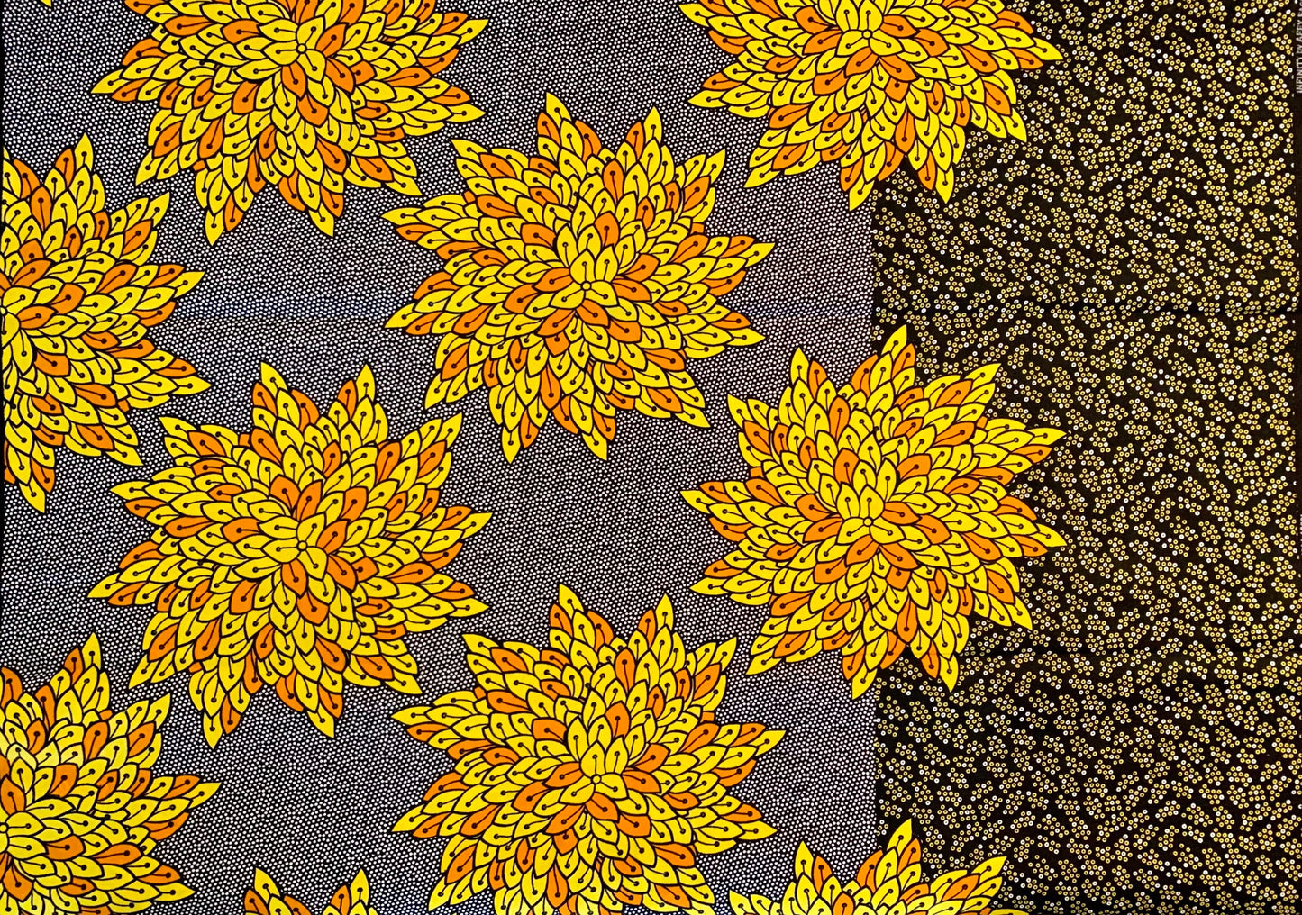 Ovie - African Ankara Kitenge Cotton Dressmaking Fabric Sold by the Yard Multicolored Yellow/Orange/Grey/Black Floral Design