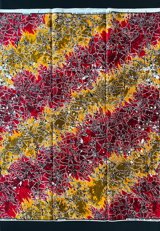 Ugonma- African Ankara Kitenge Cotton Dressmaking Fabric Sold by the Yard Multicolored Red/White/Black/Yellow Swirl Design