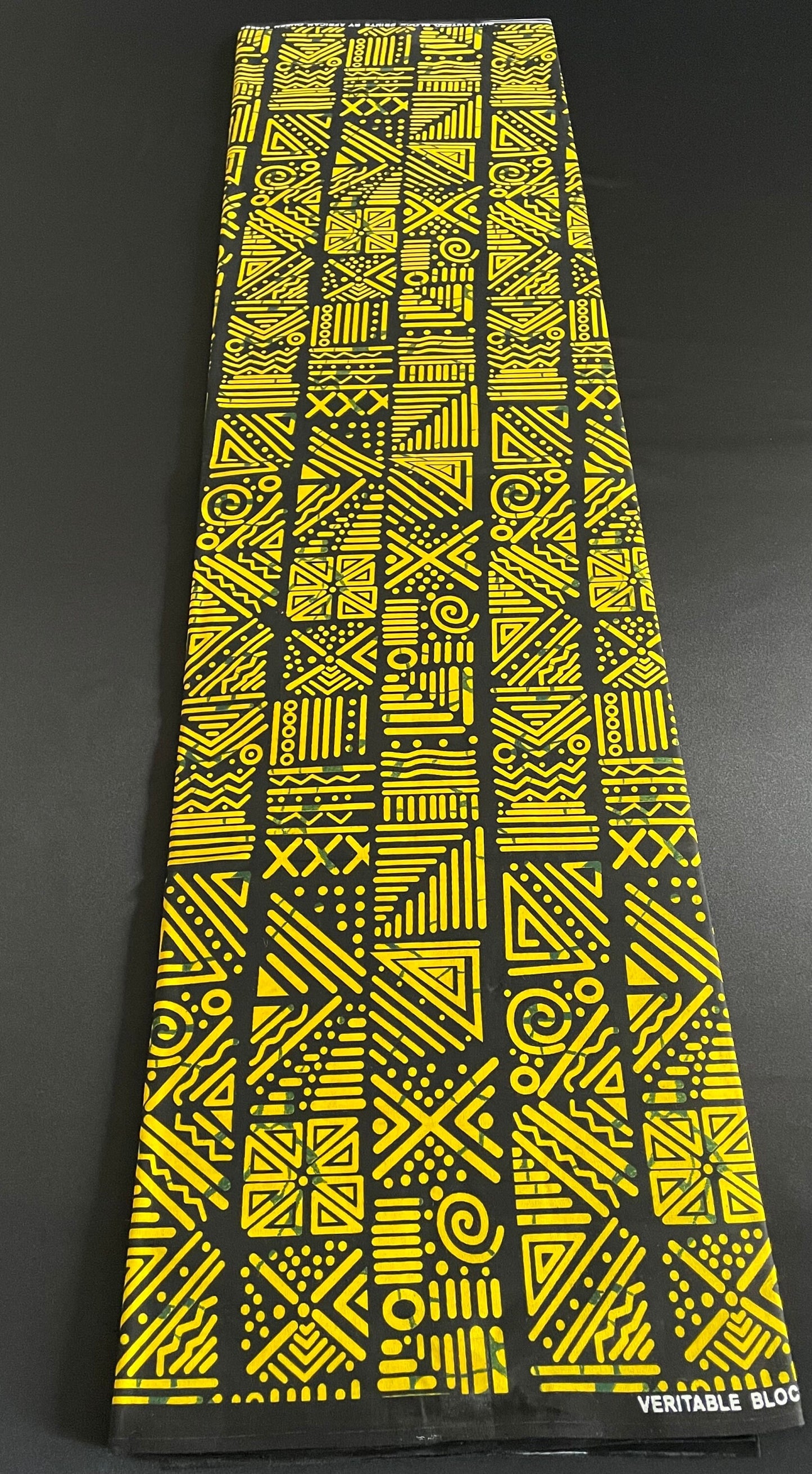 Jagun - African Ankara Kitenge Cotton Dressmaking Fabric Sold by the Yard Multicolored Black/Yellow Tribal Design