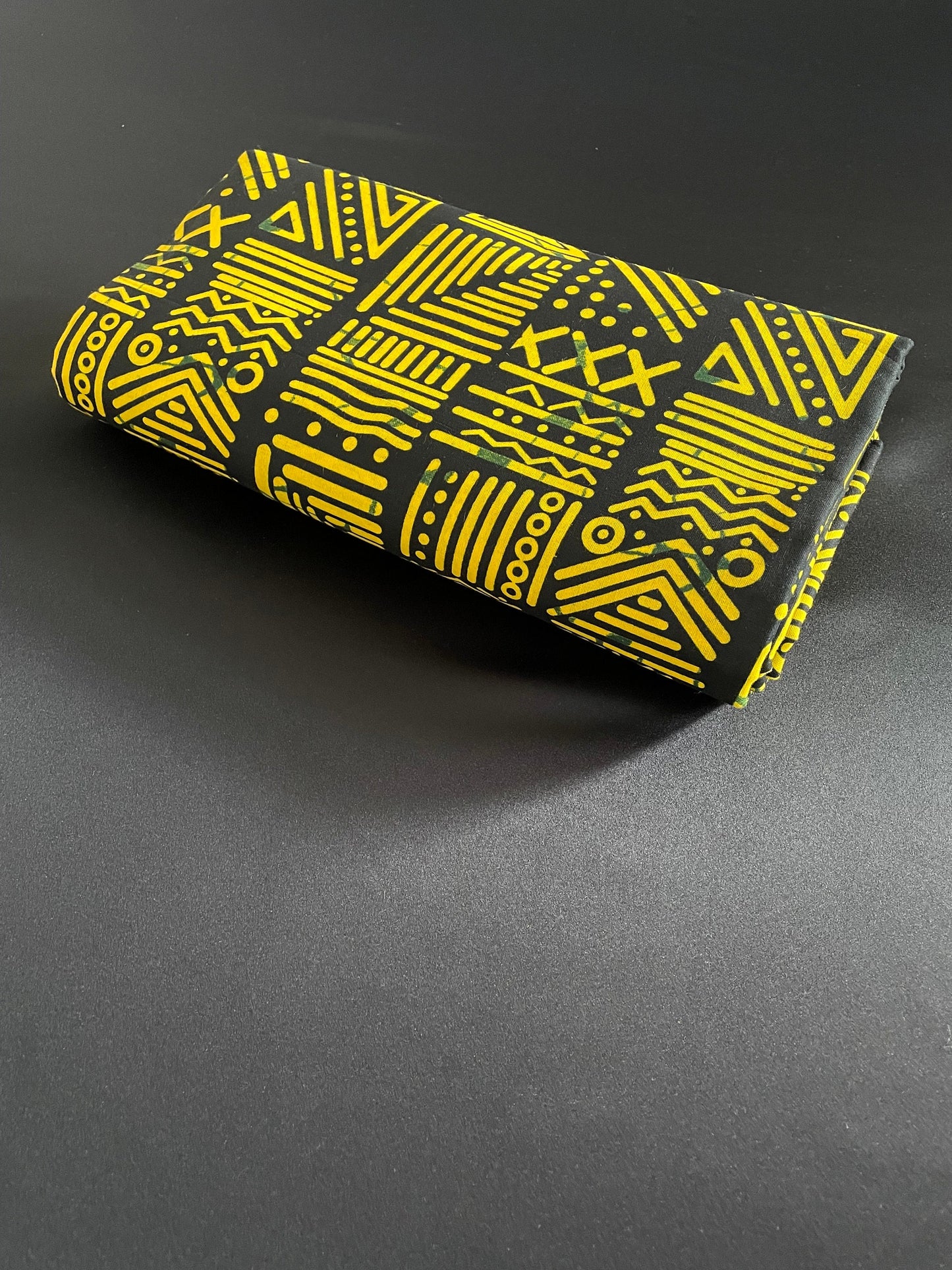 Jagun - African Ankara Kitenge Cotton Dressmaking Fabric Sold by the Yard Multicolored Black/Yellow Tribal Design