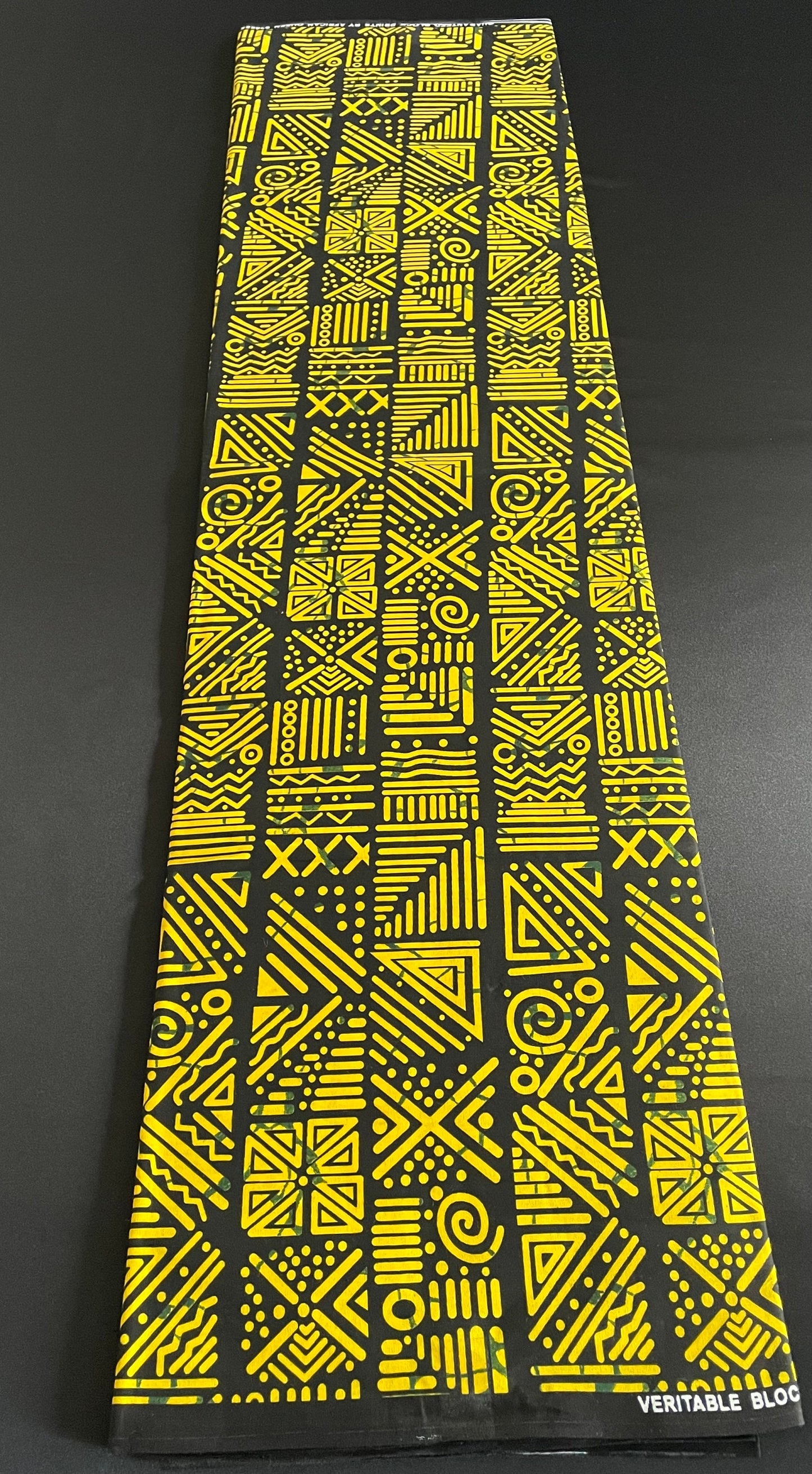 Jagun - African Ankara Kitenge Cotton Dressmaking Fabric Sold by the Yard Multicolored Black/Yellow Tribal Design