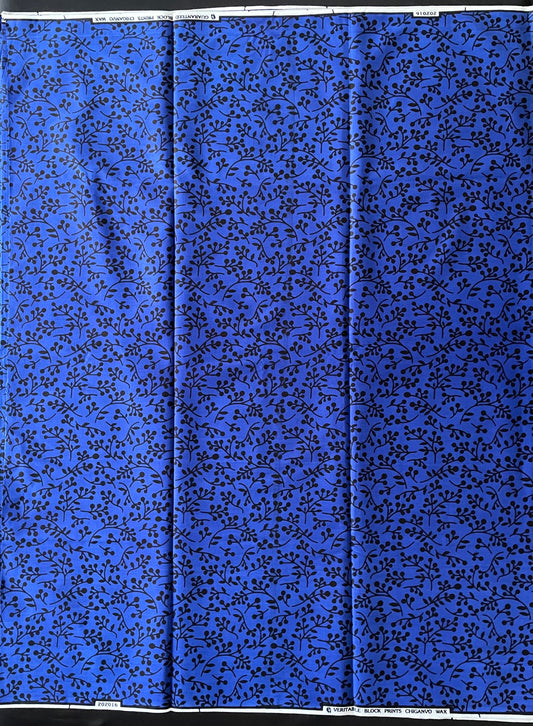 Dele - African Ankara Kitenge Cotton Dressmaking Quilting Crafter Fabric Sold by the Yard Blue/Black Floral Patterned Fabric